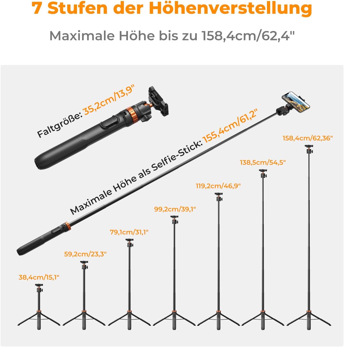Detalle 2 de K&F CONCEPT MS08 Selfie Stick 158 cm
