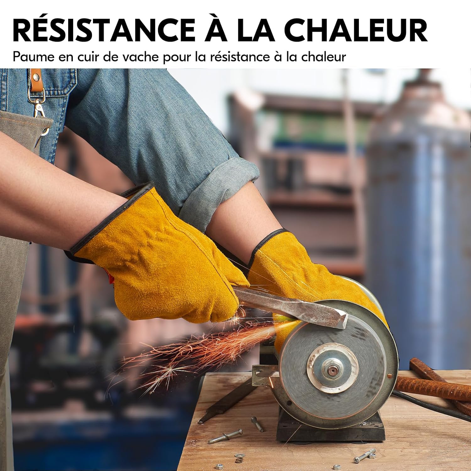 Thumbnail 2 de Gants de sécurité en cuir Vgo… pour hommes CB9501 (cuir de vachette, or), taille 10/XL – 1 paire