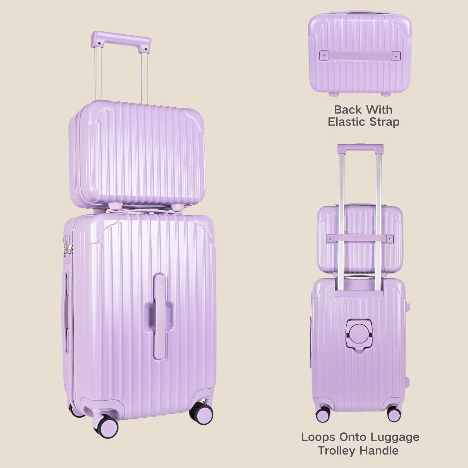 Thumbnail 1 de JLY Lightweight 3-Piece Luggage Set (Cabin, Medium & Large) in Mauve Lilac – 4 Pcs including Vanity Case