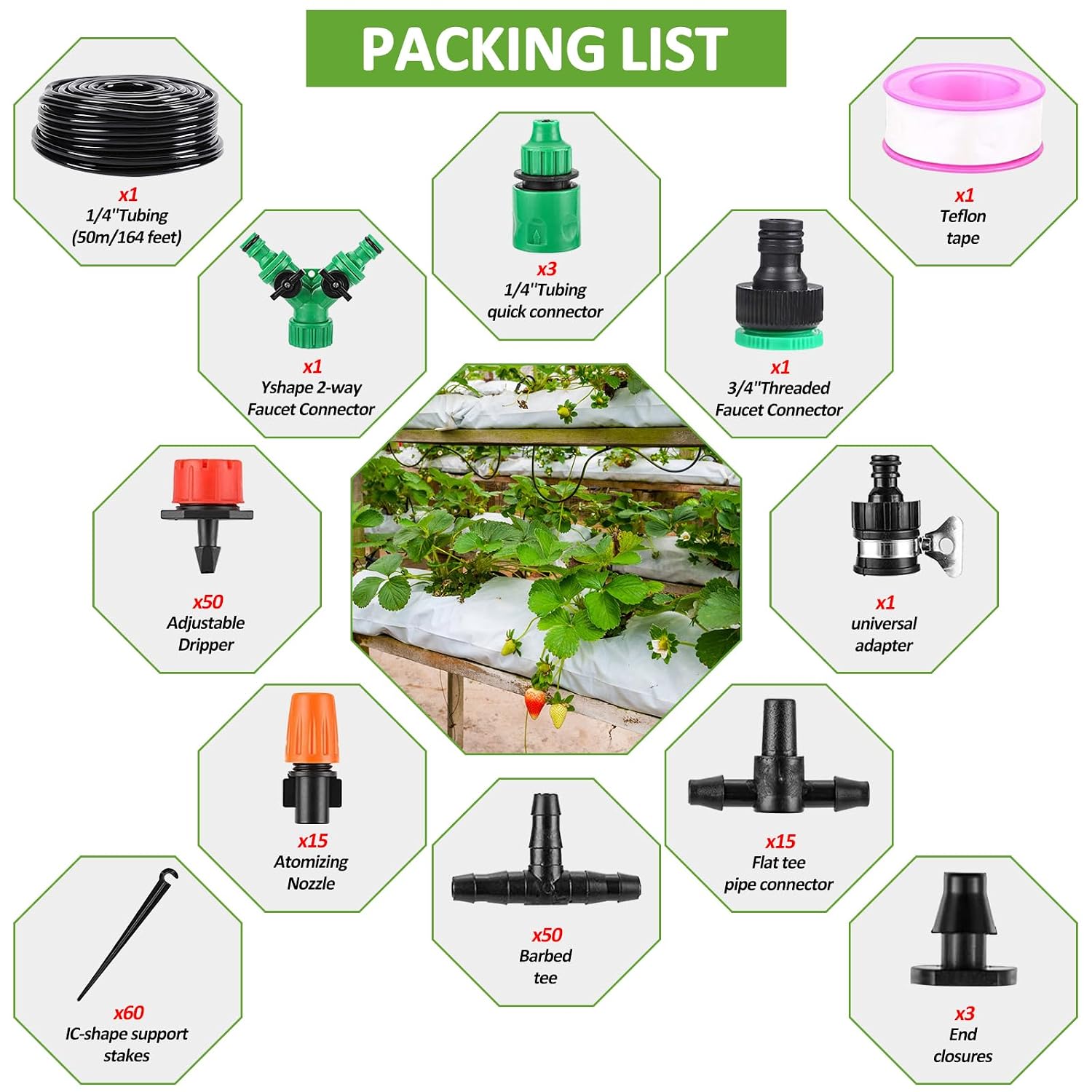 Detalle 2 de LasTool 50M/164FT Drip Irrigation Kit: Automatic Garden Watering System with 1/4" Tubing