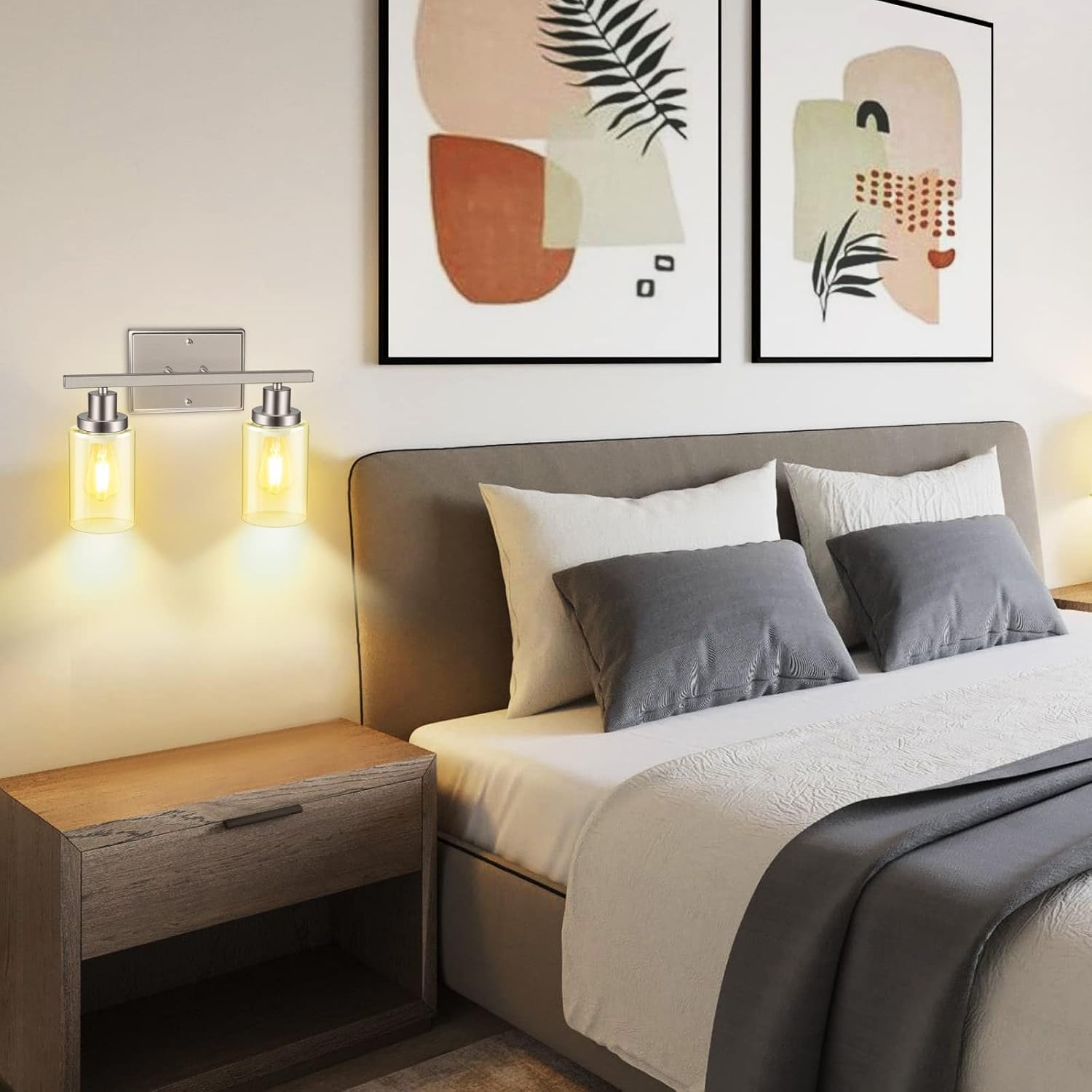 Detalle de Ascher RJ-WR03 2-Light Wall Sconce with Clear Glass and Brushed Nickel