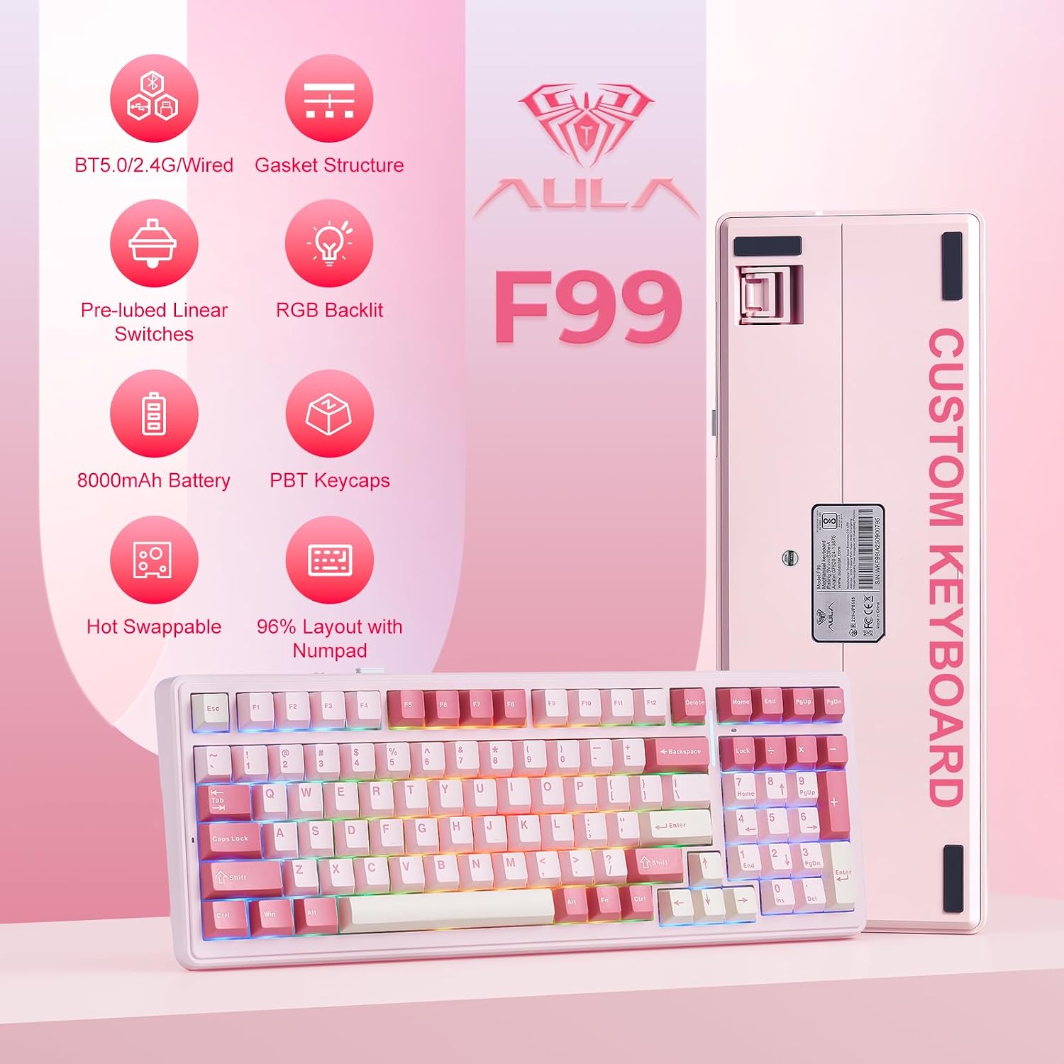 Thumbnail 1 de Aula F99 Pink Mechanical Keyboard