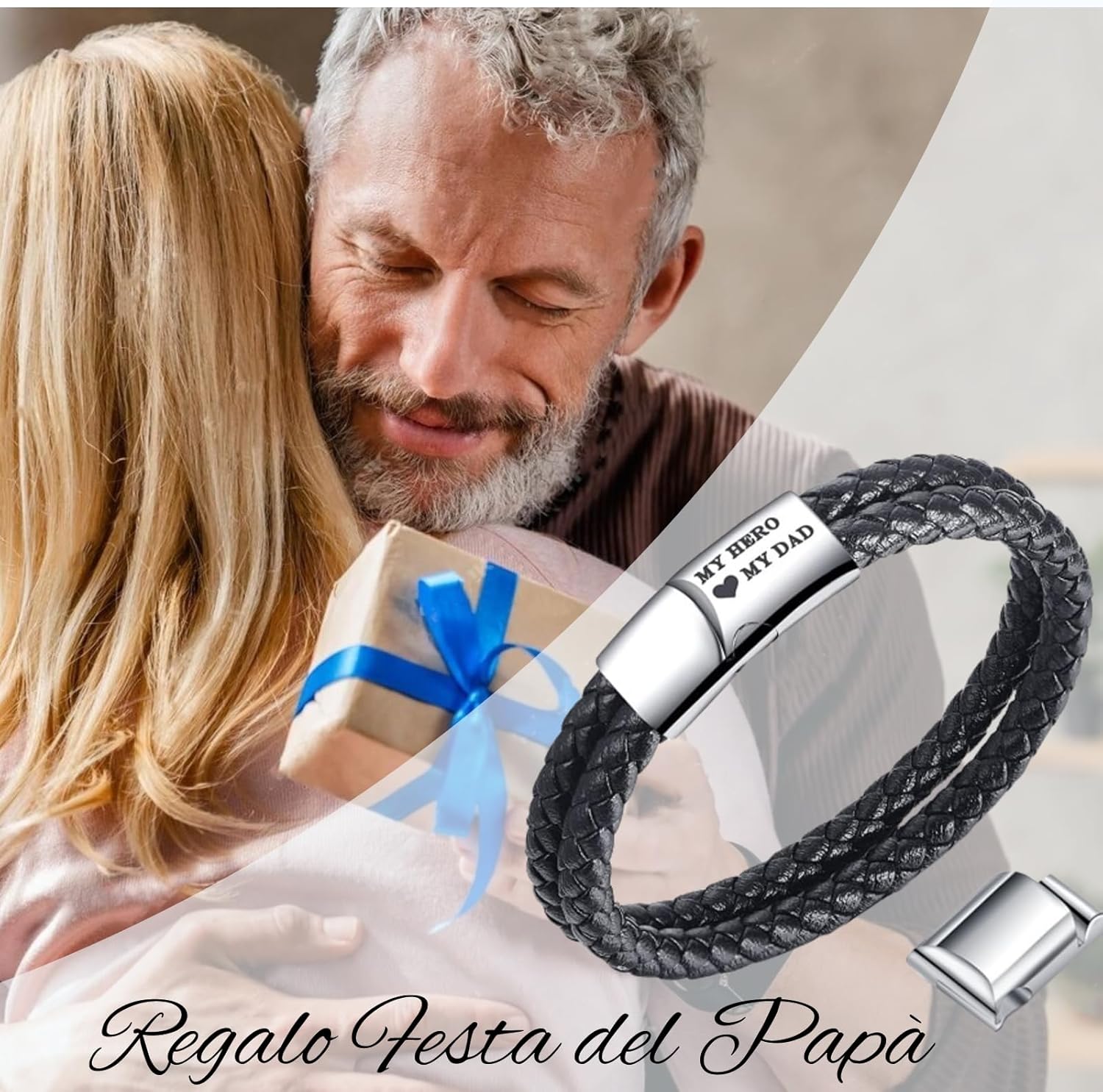 Thumbnail 1 de Jbniuay Vatertagsgeschenk: Lederarmband „Weltbester Papa“ mit Gravur und Perlen