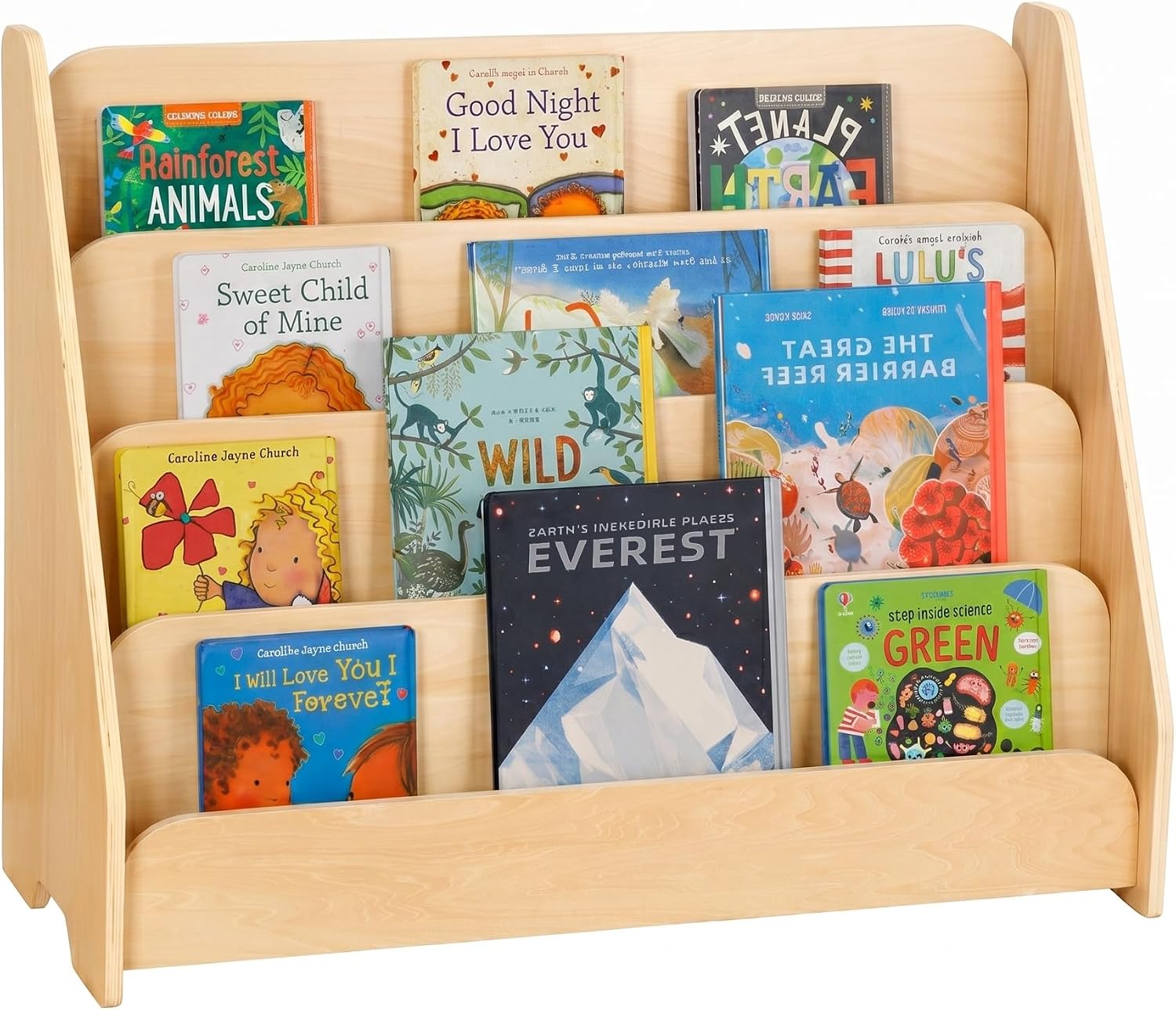 Detalle de OOOK BCOK060 4-Tier Kids Bookshelf, Front-Facing Wooden Bookcase