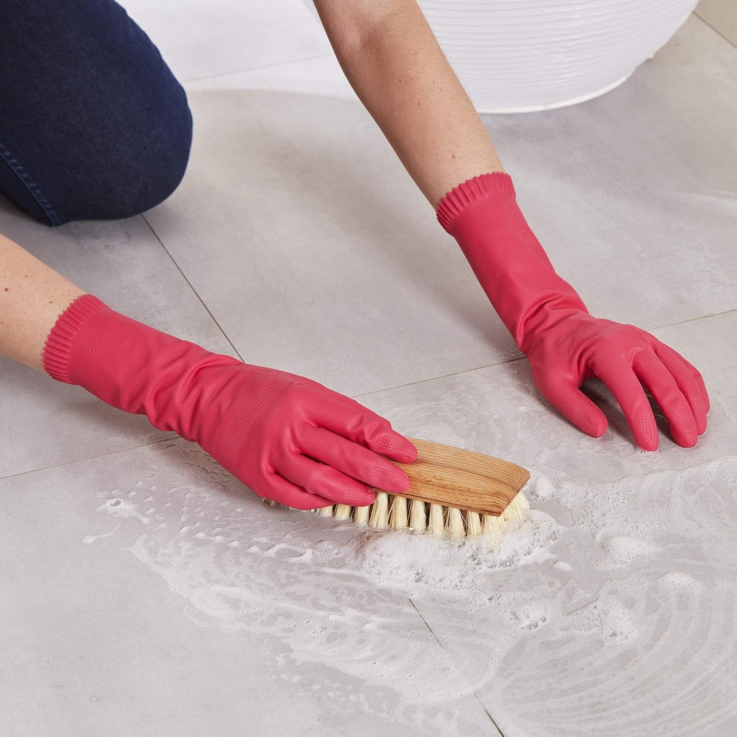 Detalle 2 de Mapa Usages Quotidiens – Gants de Ménage en Latex avec intérieur coton – 12 paires, Taille M/L