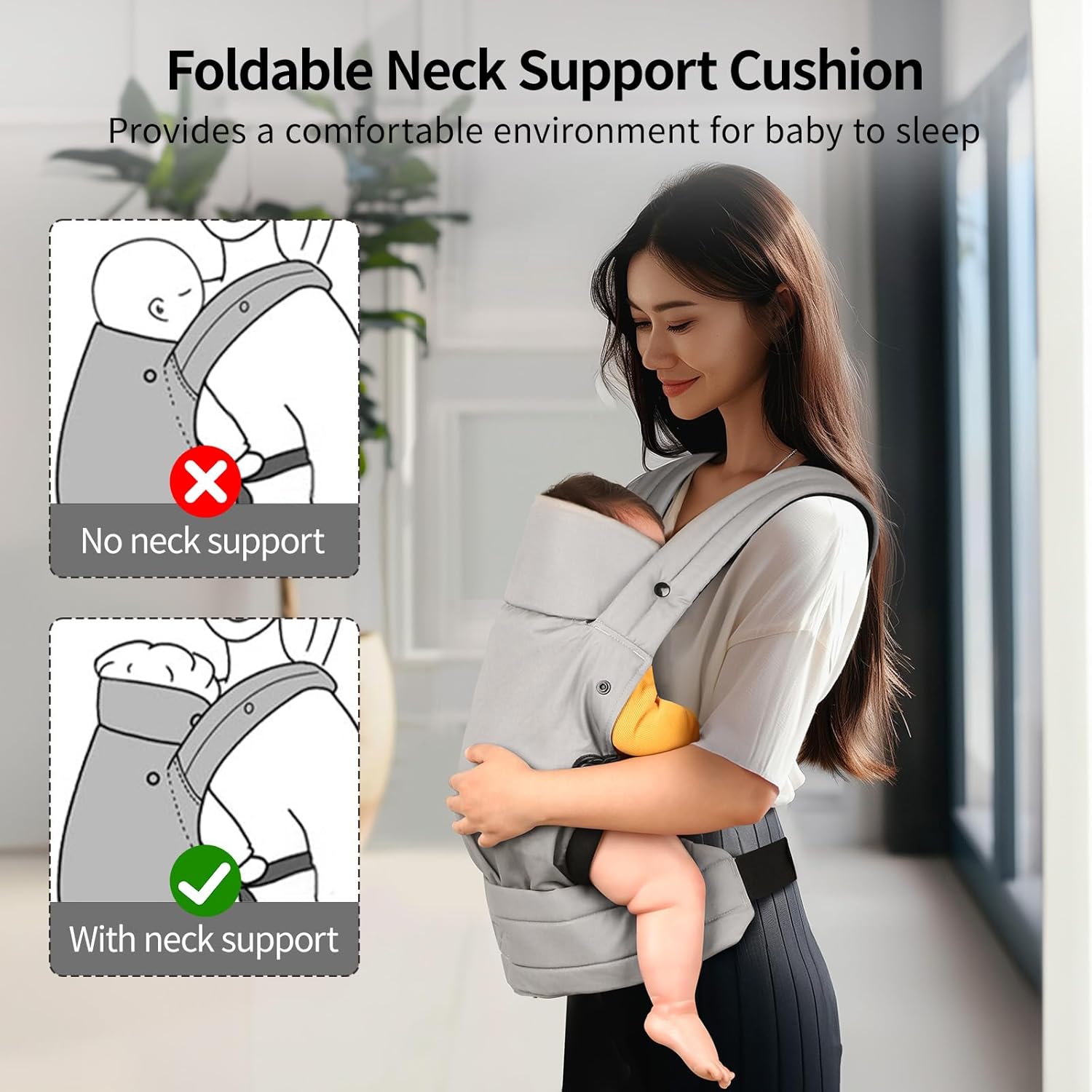 Detalle de Tuocal Baby Carrier – Ergonomic Cotton Sling for 3–36 Months (8–44lbs), Grey