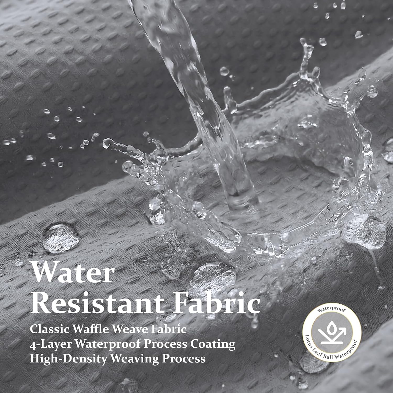 Thumbnail 6 de Dynamene Grey Waffle Weave Fabric Shower Curtain (72x72) with 12 Plastic Hooks, 256GSM Hotel-Style Weighted Cloth