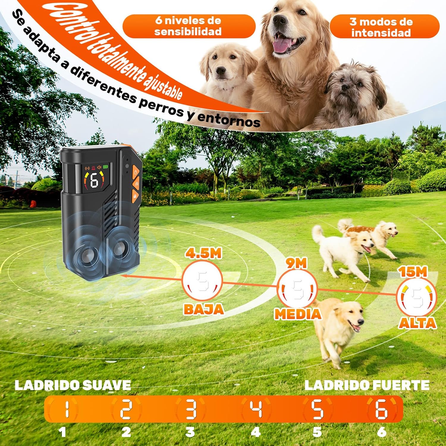 Detalle de Holercoco Antiladridos para Perros con AI Inteligente y Ultrasonidos IPX6 Recargable