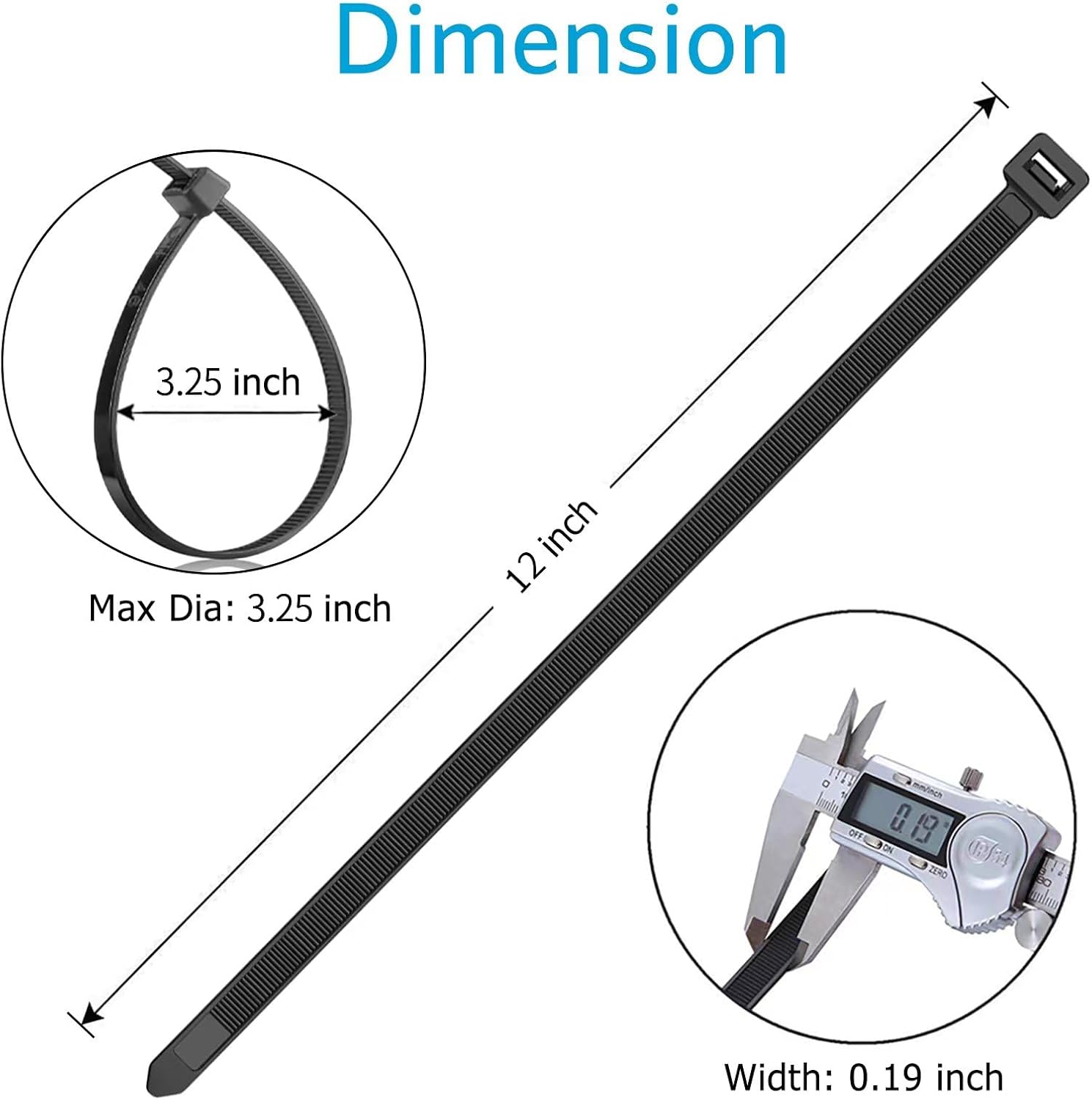 Detalle 2 de Karoka 12 inch 50lb Zip Ties, 4,000-Pack Black UV-Resistant Nylon Cable Ties