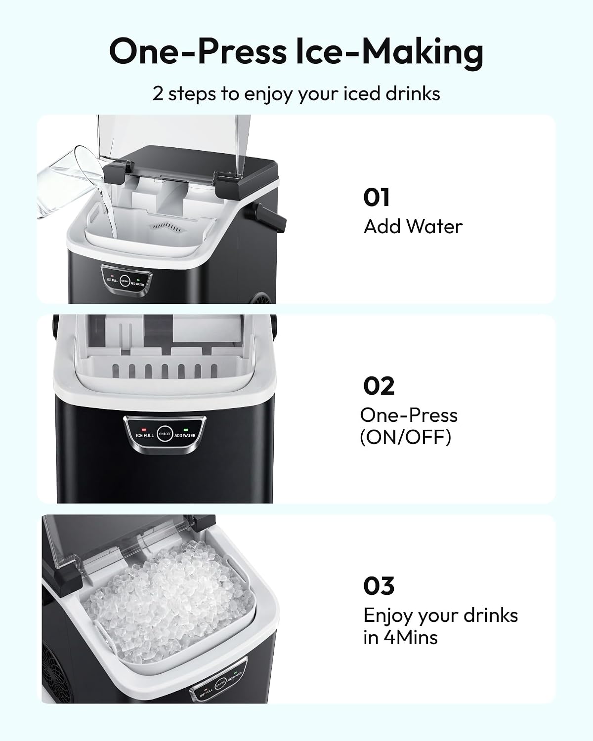 Thumbnail 6 de EUHOMY IM047-VC Nugget Ice Maker with Handle, Self-Cleaning, Black