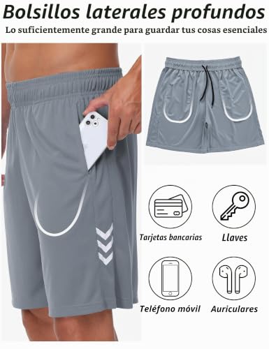 Detalle de Kuzwinds Pantalón corto de deporte para hombre 5 piezas – Secado rápido, bolsillos con cremallera