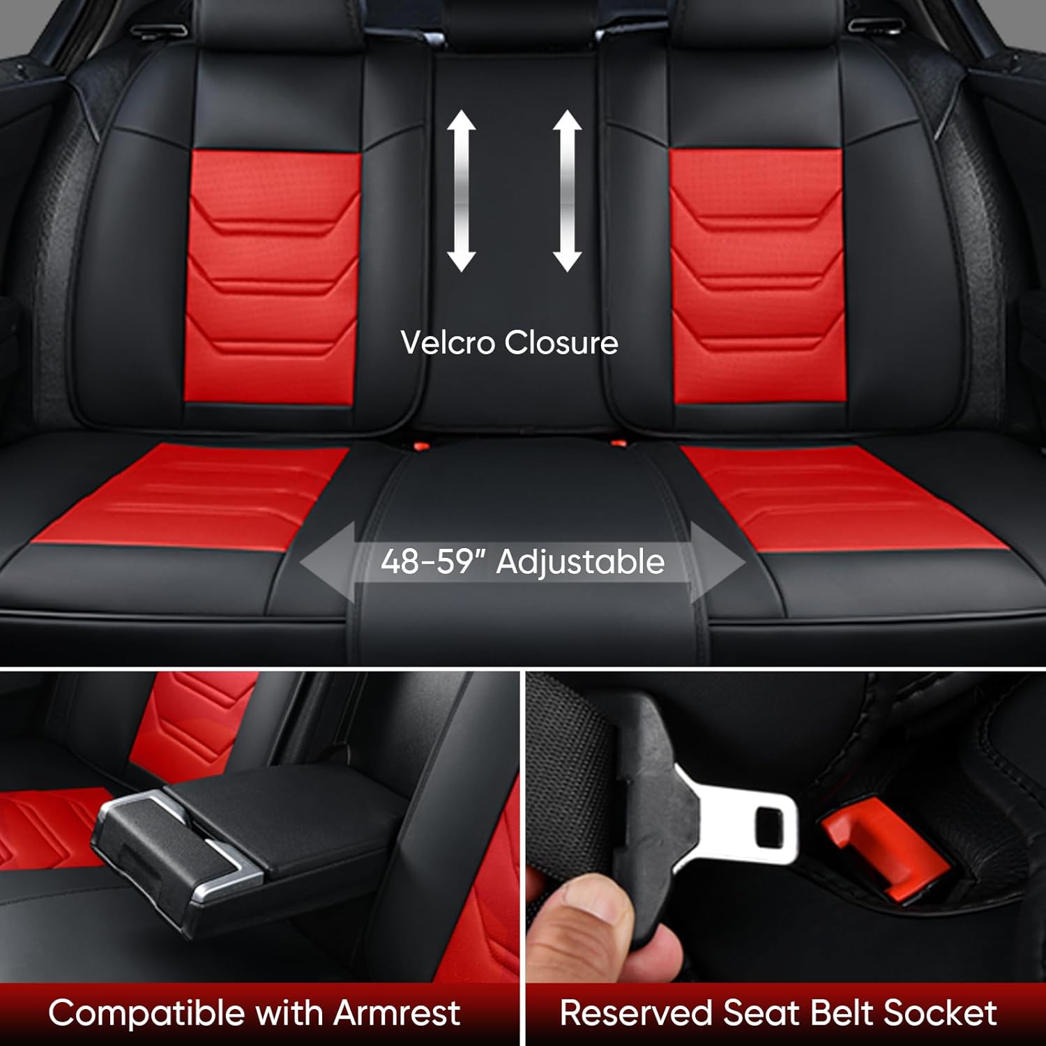 Thumbnail 3 de TIEHESYT Car Seat Covers Full Set (Black & Red) with Removable Headrest Support