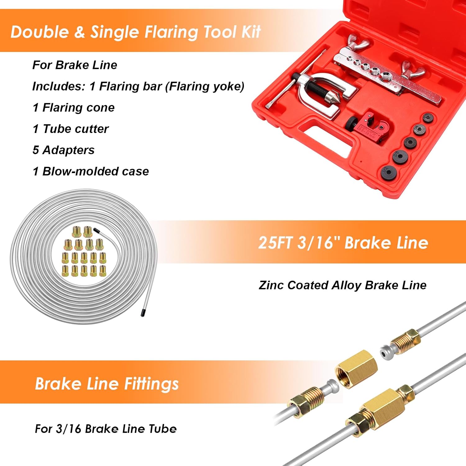 Detalle 2 de Eoppen 25 ft 3/16" Zinc Coated Alloy Brake Line Kit with Tube Bender and Double & Single Flaring Tool