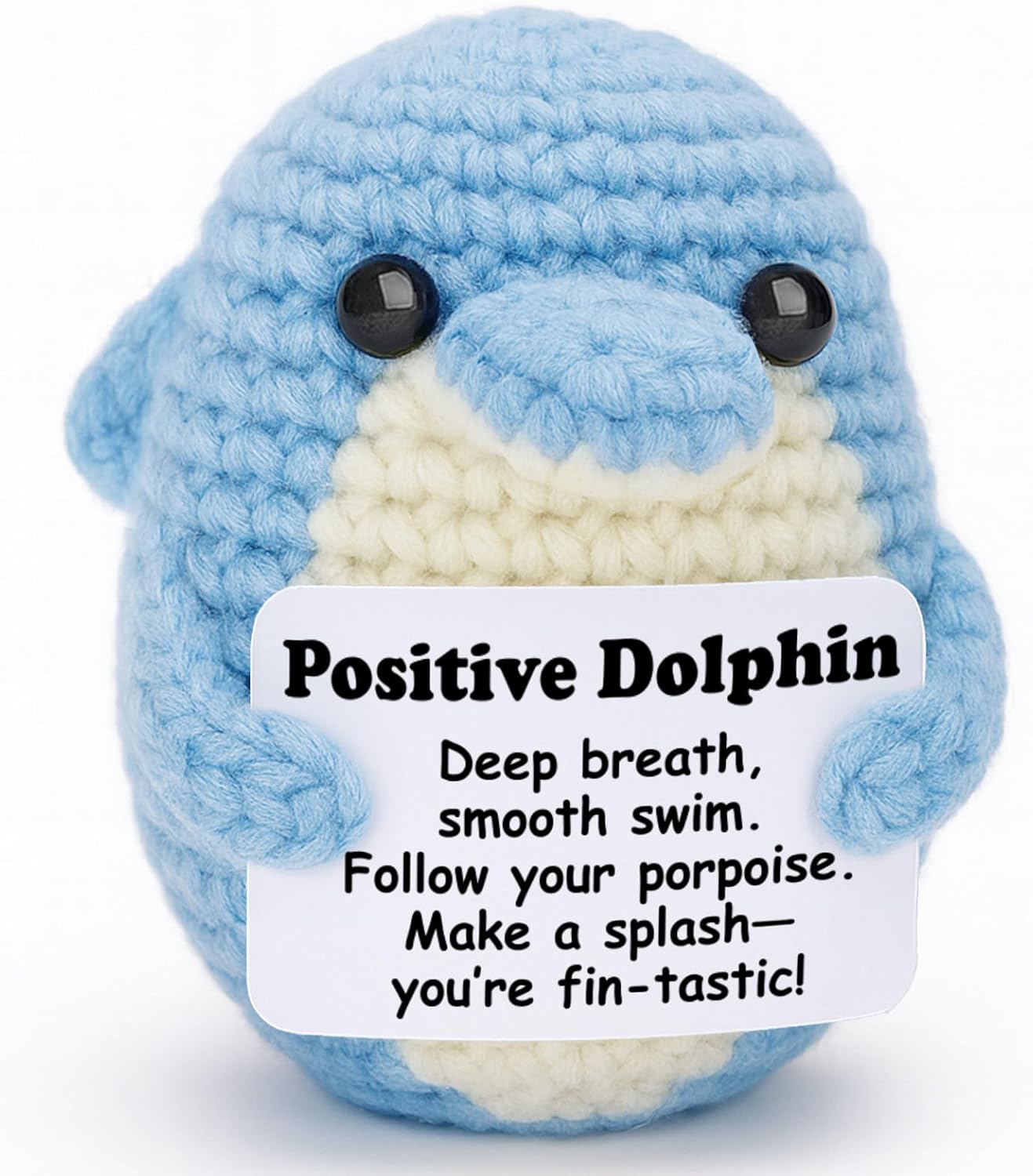 Weming Positive Crochet Dolphin Plush with Inspirational Card