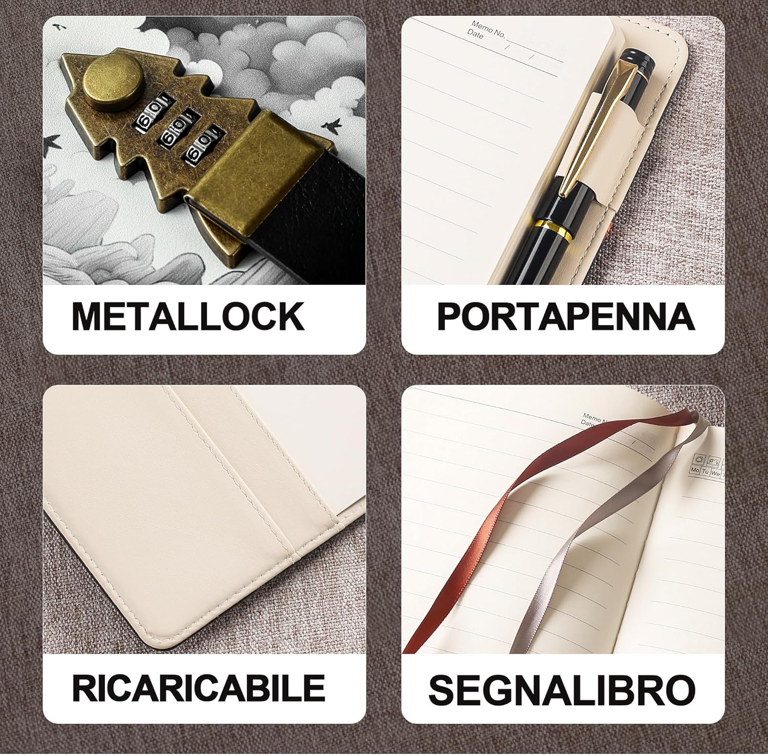 HwxBen Taccuino con lucchetto A5: diario elegante con chiusura a combinazione, 224 pagine a righe