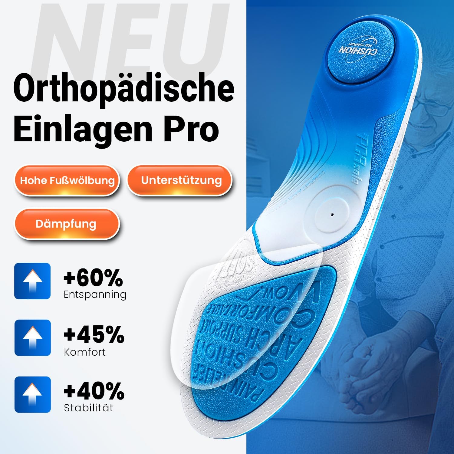 Detalle de PCSsole Orthopädische Einlagen Gen 2 – Unterstützung bei Fersensporn und Plattfüßen
