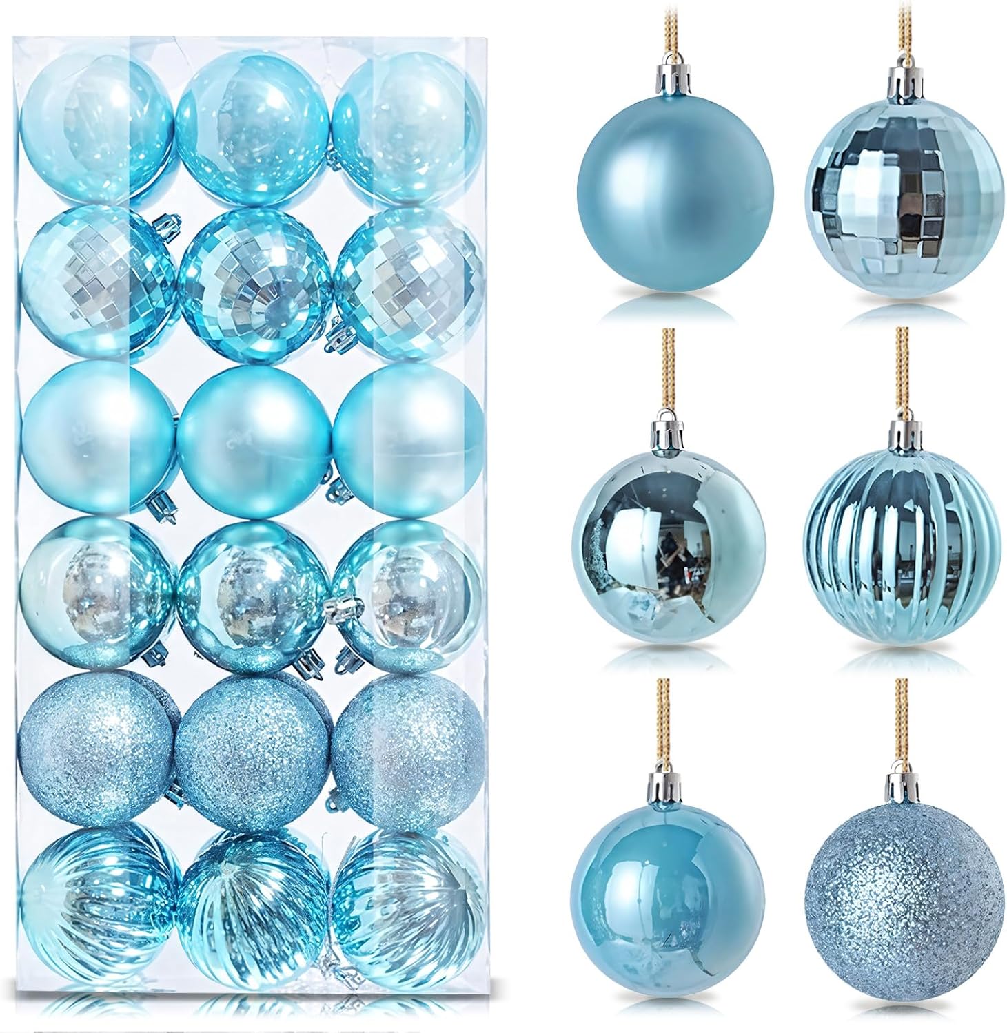 Detalle de 24Pcs Silvery Baubles for Christmas Tree, 6cm Shatterproof Plastic Ornaments – 24-Piece Set