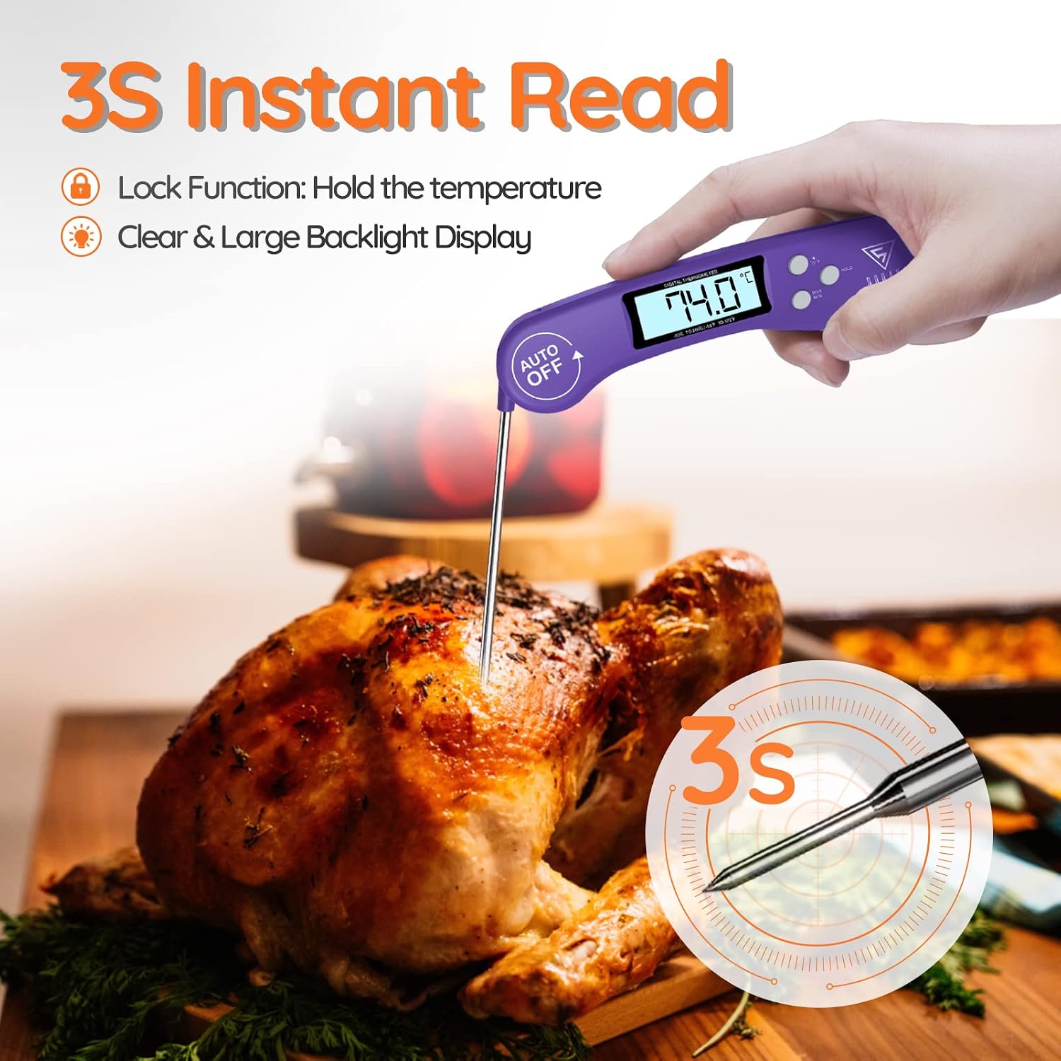 Thumbnail 2 de DOQAUS Meat Thermometer (3s instant read) with backlit LCD, foldable probe and ±1°C accuracy