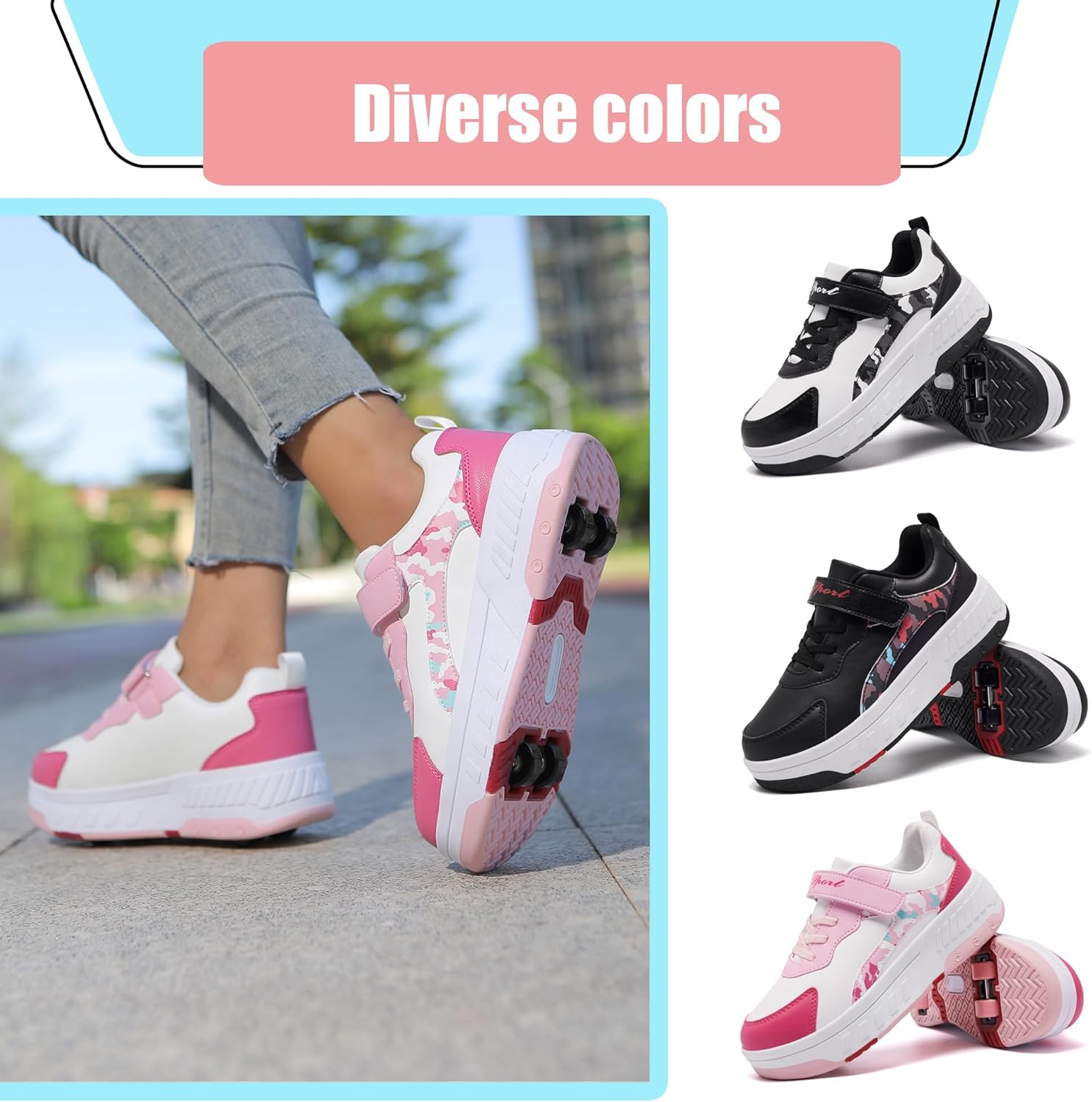 Thumbnail 3 de YINGCSM Rollschuhe 2-in-1 mit Rollen für Kinder (Sneaker-Design)