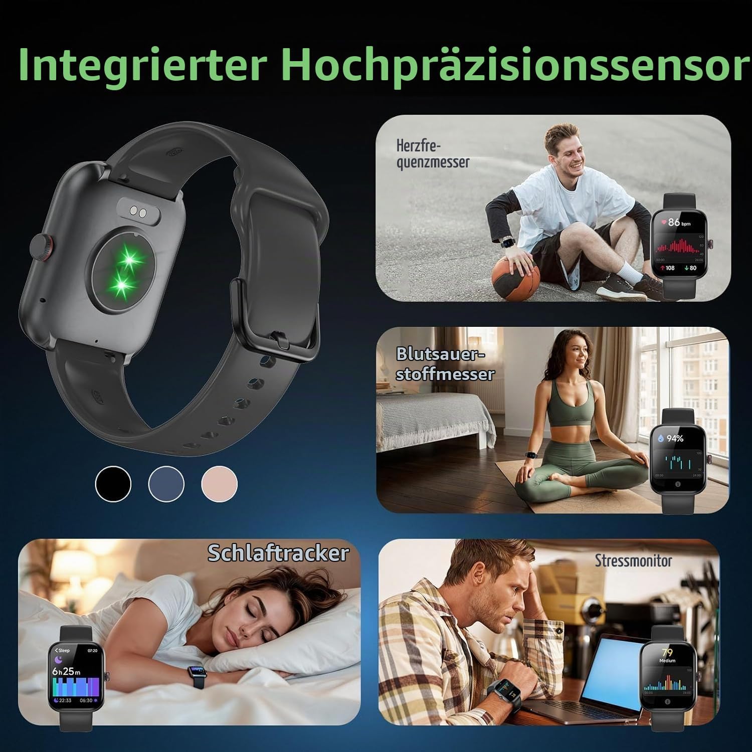 Detalle 2 de uaue Smartwatch Herren – 1,91" AMOLED mit Alexa, Telefonfunktion und Gesundheits-Tracking