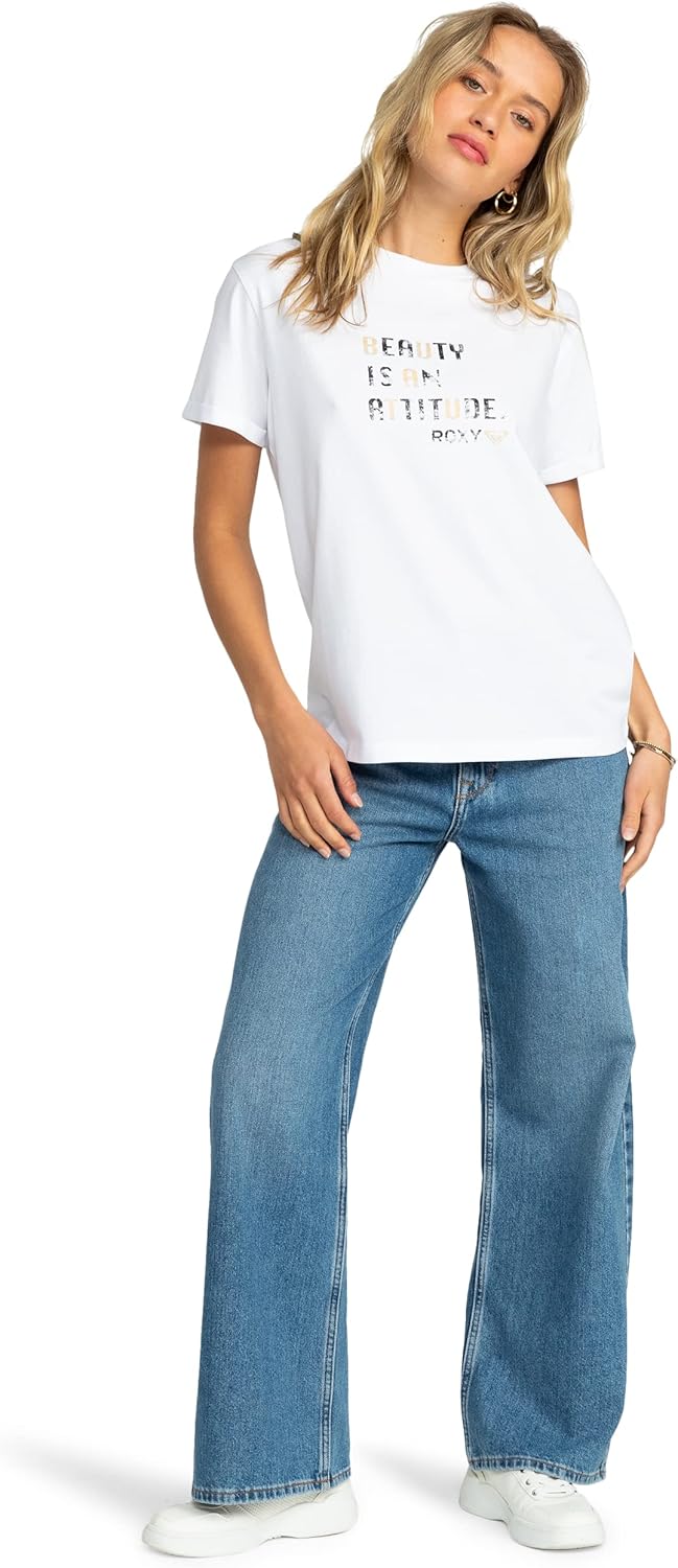 Detalle de Roxy Sparkle Evening Attitude T-Shirt Femme – Tee coton regular à manches roulotées