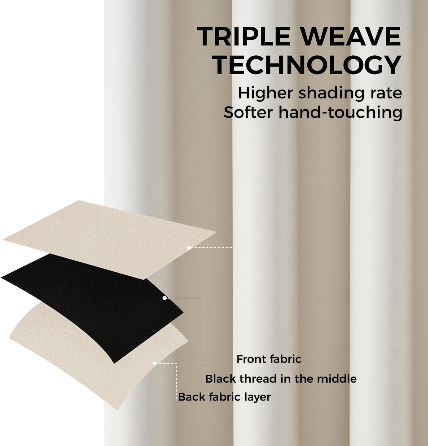 Thumbnail 2 de MRTREES Thermal-Insulated Beige Blackout Curtain (300 x 240 cm) with Eyelets