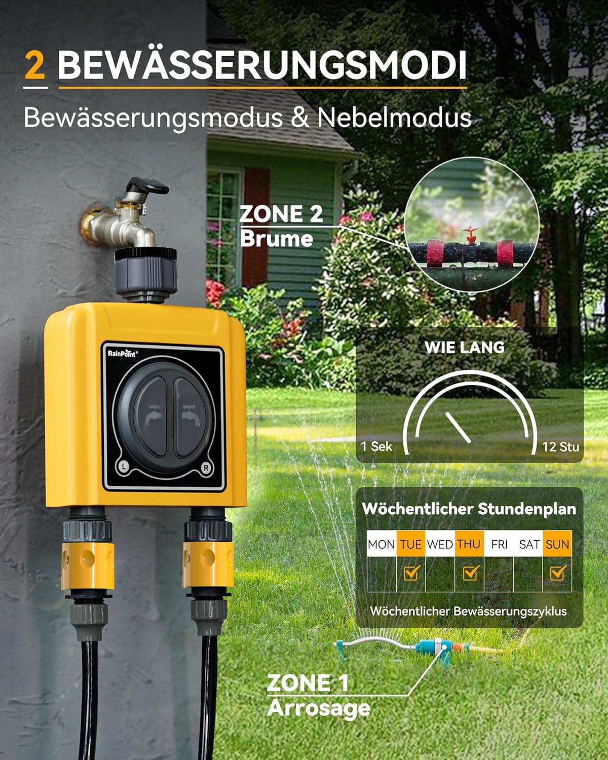 Thumbnail 1 de RAINPOINT Bewässerungscomputer WLAN 2 Ausgänge – Intelligente Gartenbewässerung mit App- und Sprachsteuerung