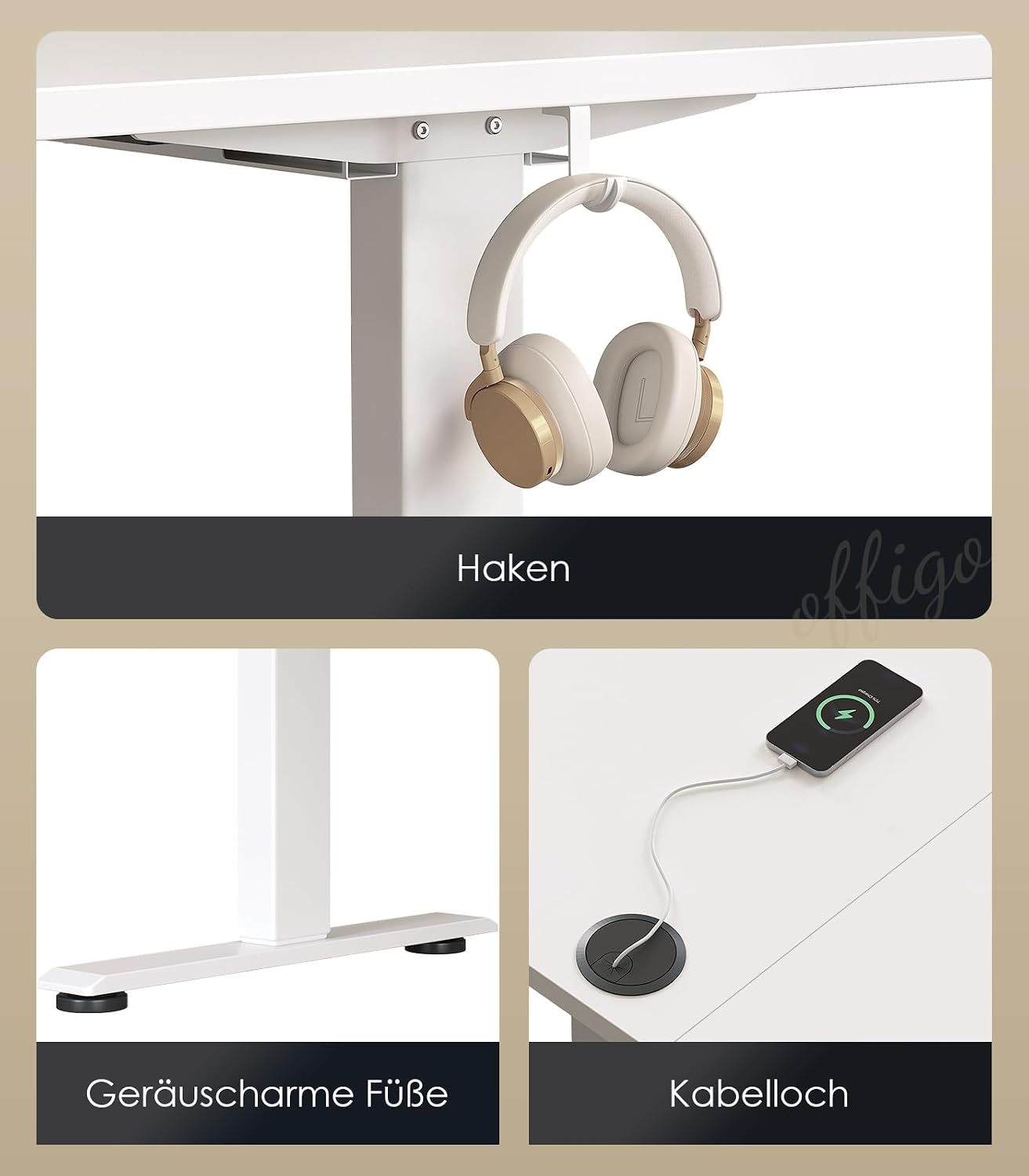 Thumbnail 6 de OffiGo höhenverstellbarer Schreibtisch 180x80 cm elektrisch mit USB & Steckdosen, 2-Positionen-Speicher