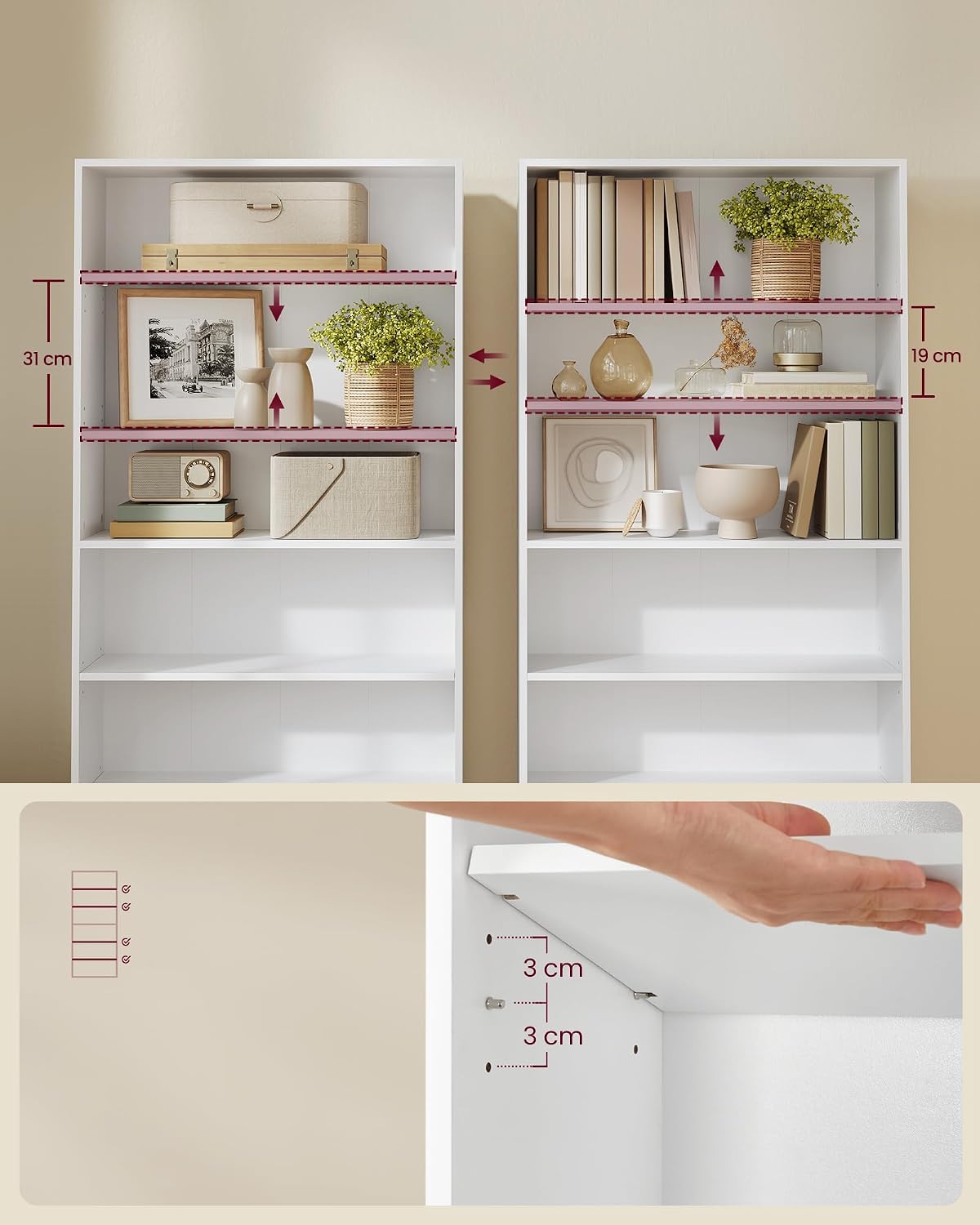 Detalle de VASAGLE CUSTOS Collection LBC412W01 6-Tier Adjustable Bookcase, Cloud White