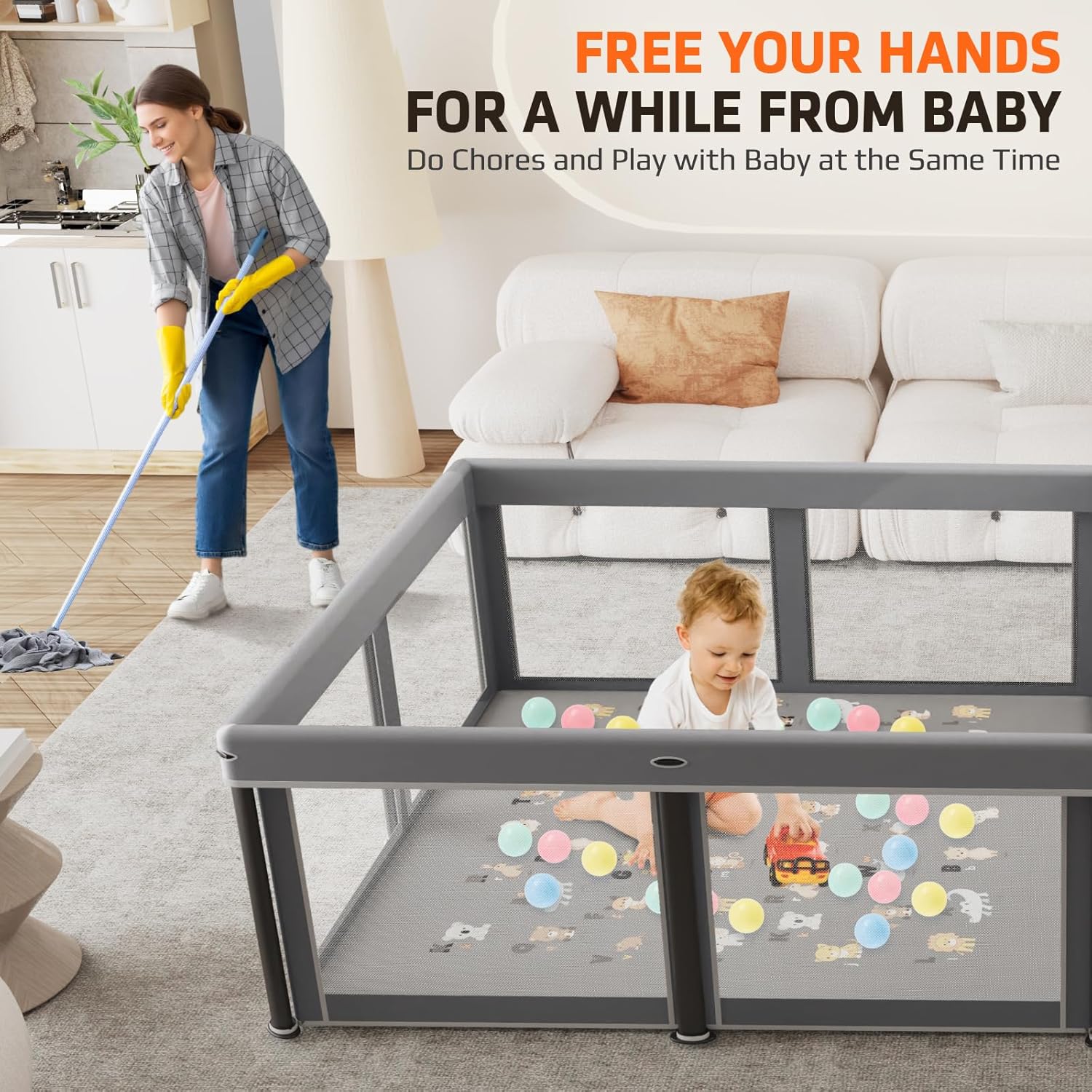 Thumbnail 6 de SPRX 50" x 50" Foldable Baby Playpen with Mat, Travel Bag and 50 Ocean Balls