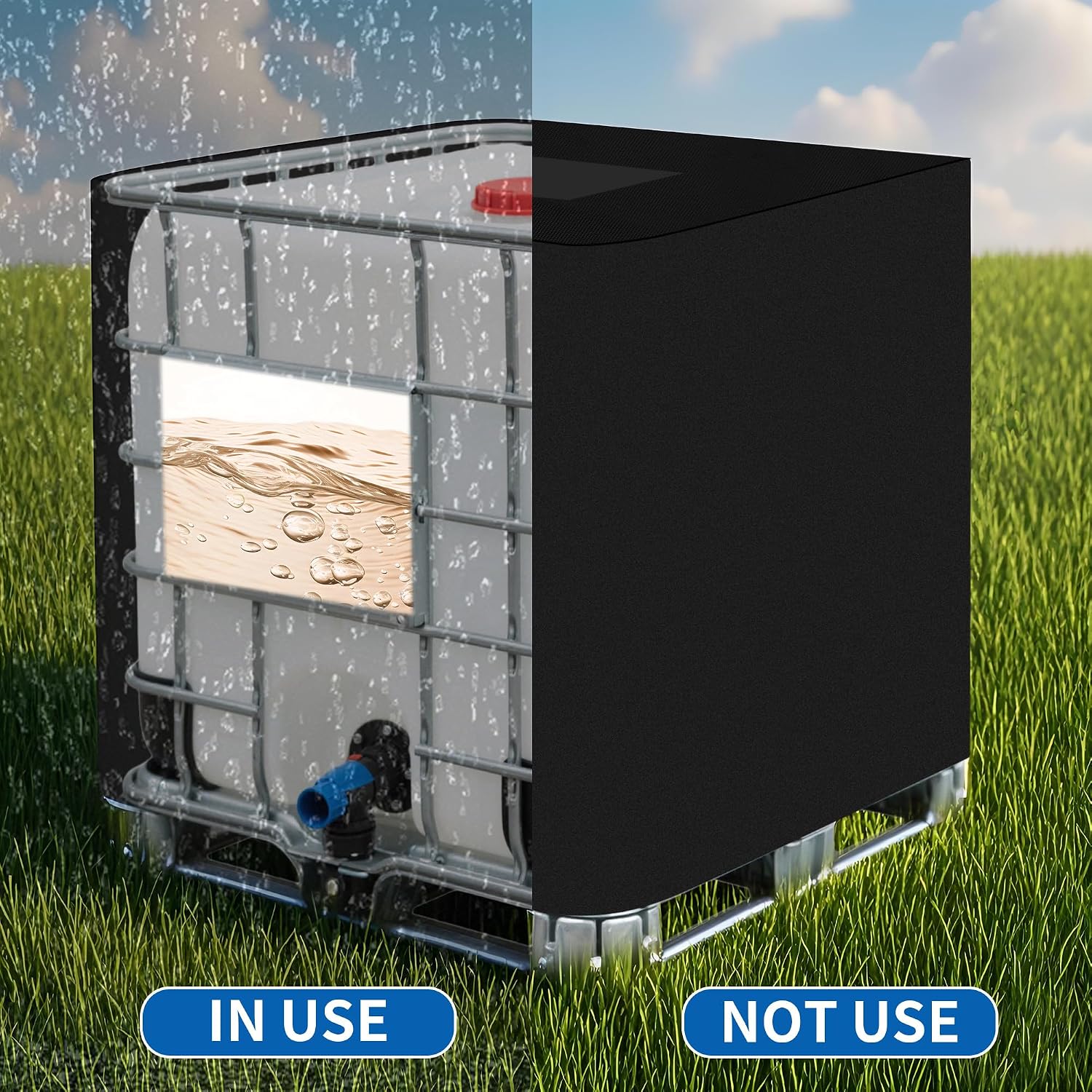 Detalle de Coperchio per serbatoio IBC 1000 L con protezione UV e finestra trasparente in tessuto Oxford 420D (120×100×116 cm) - Nero