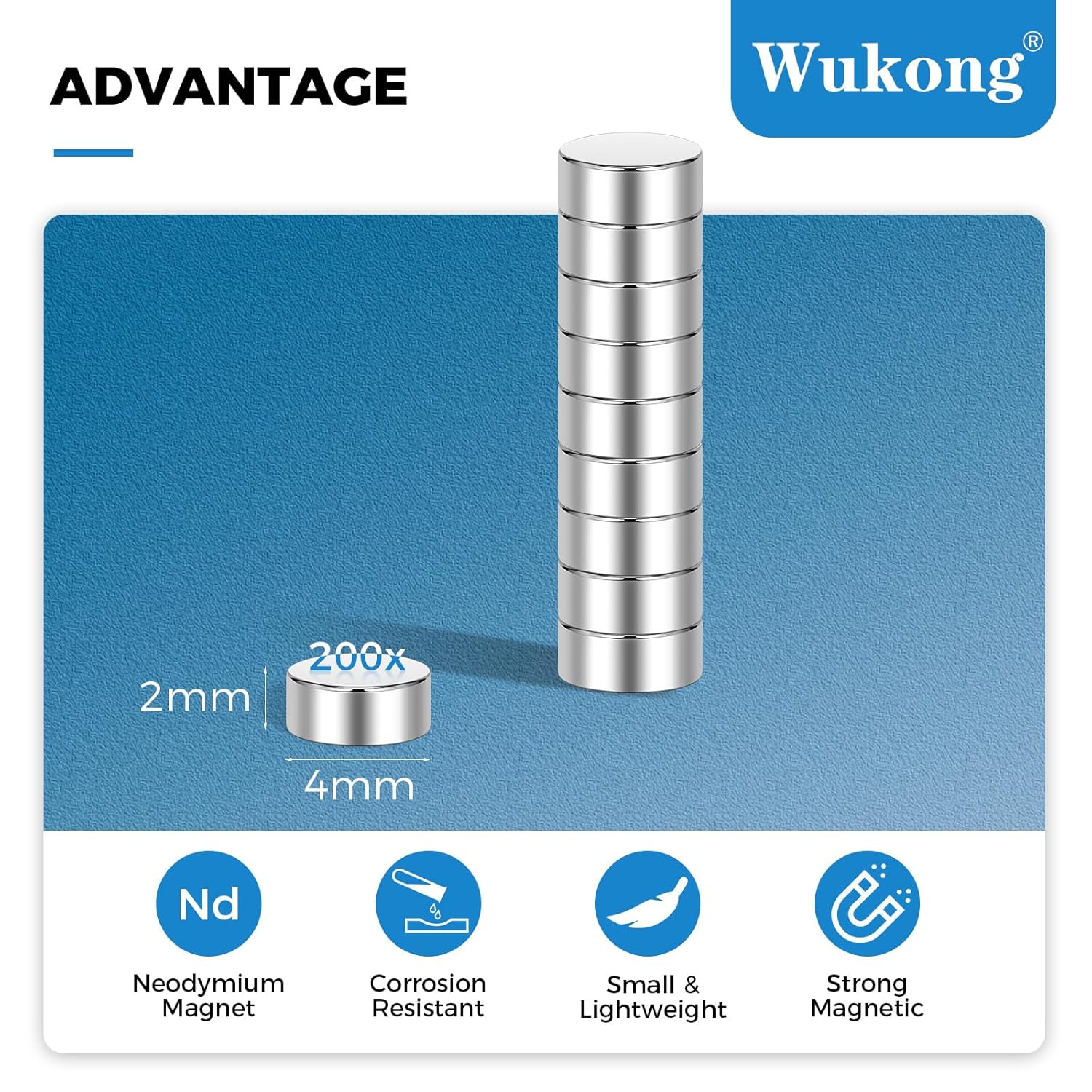 Thumbnail 1 de Wukong 200 Stück 4x2 mm Neodym Magnete – Kleine, starke Magnete für Basteln, Kühlschrank & DIY