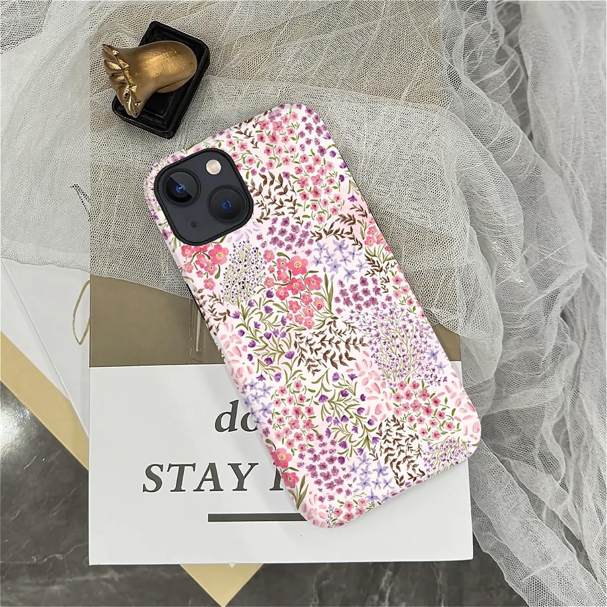 Thumbnail 5 de Yesad iPhone 15 Plus Case, Dual-Layer TPU and PC, Pink Flowers Garden