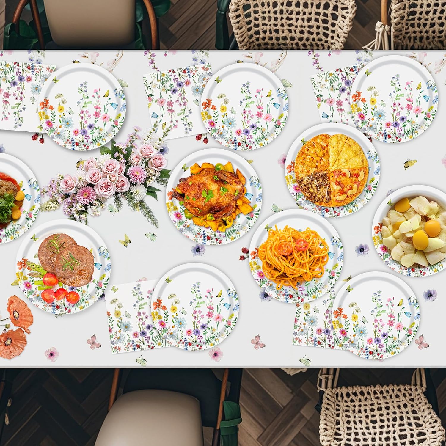 Detalle de 40 Pcs Spring Wildflower Plates and Napkins Sets