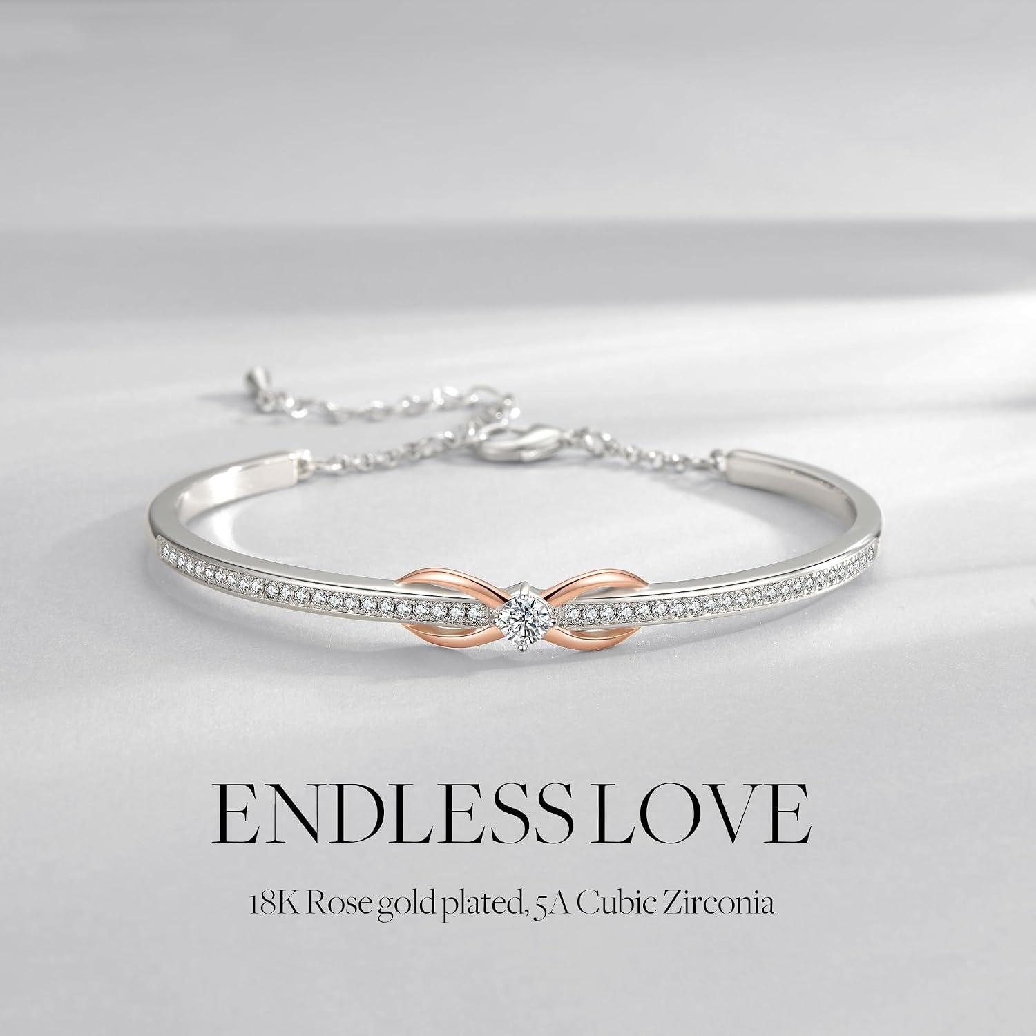 Detalle de Praelinos Bracelet Femme Infini – Plaqué or blanc 18K et or rose, réglable