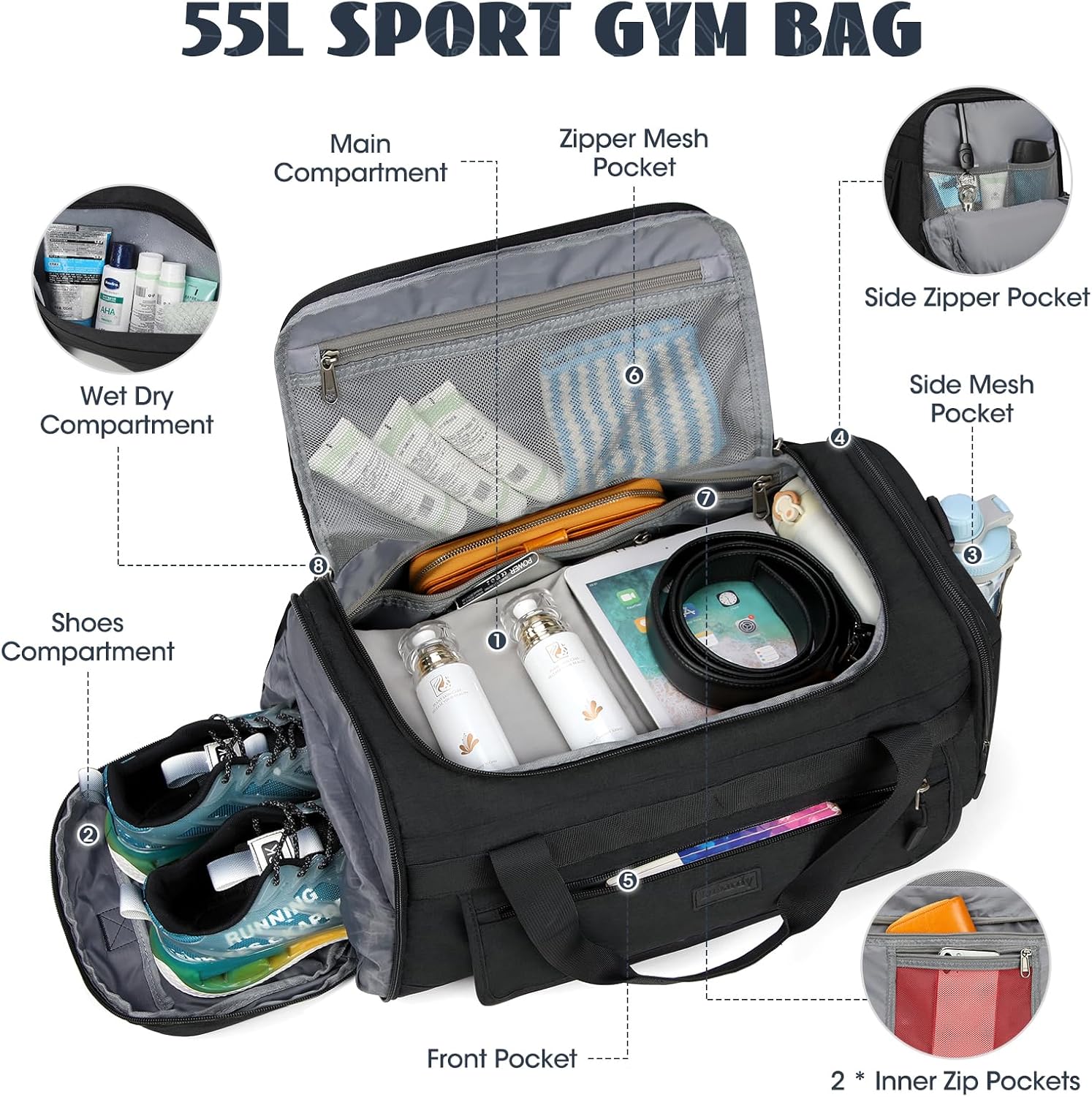 Detalle 2 de Sac de sport 55L avec compartiment chaussures