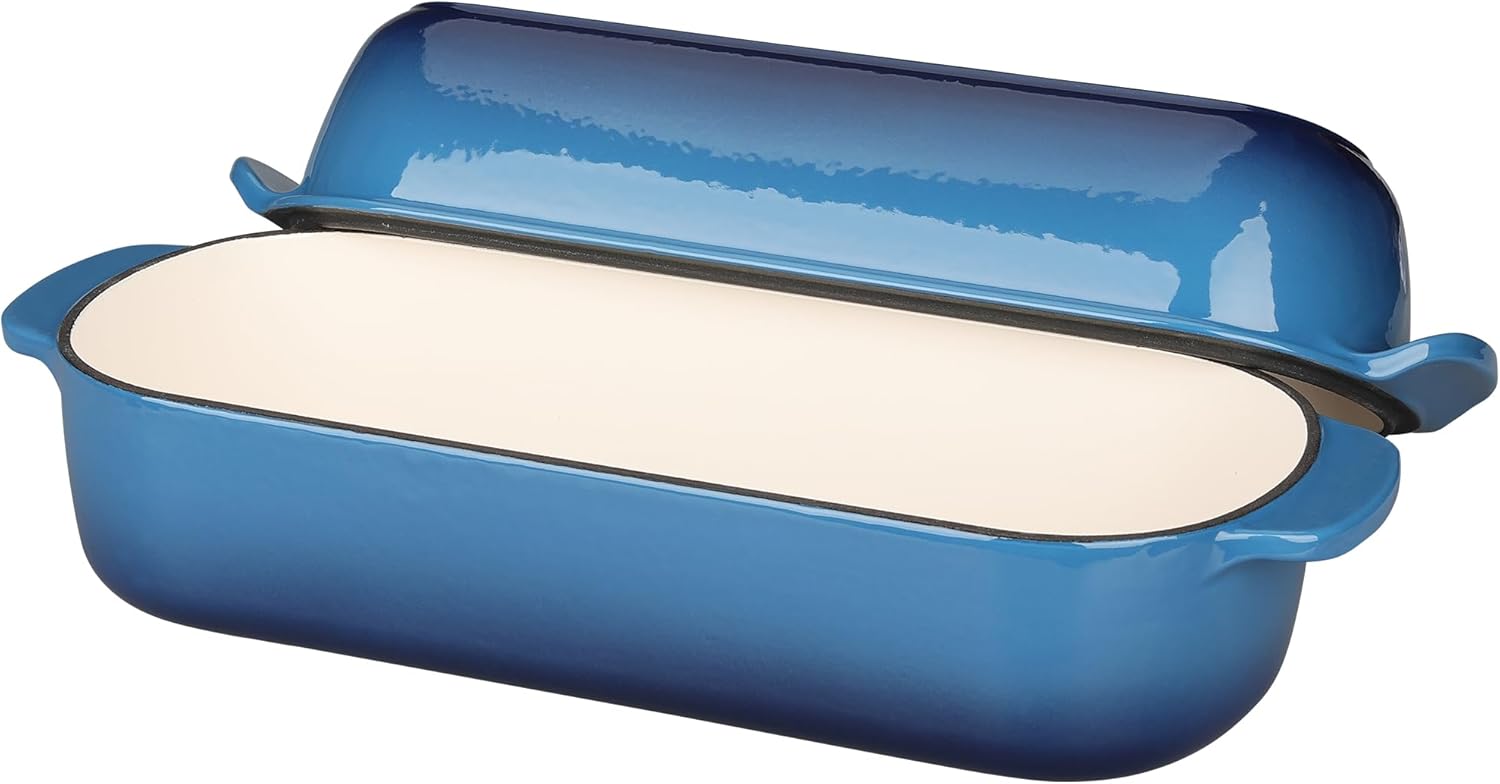 Thumbnail 4 de EDGING CASTING Enameled Cast Iron Loaf Pan with Lid (12.5 x 5.5 in, 5qt, Lake Blue)