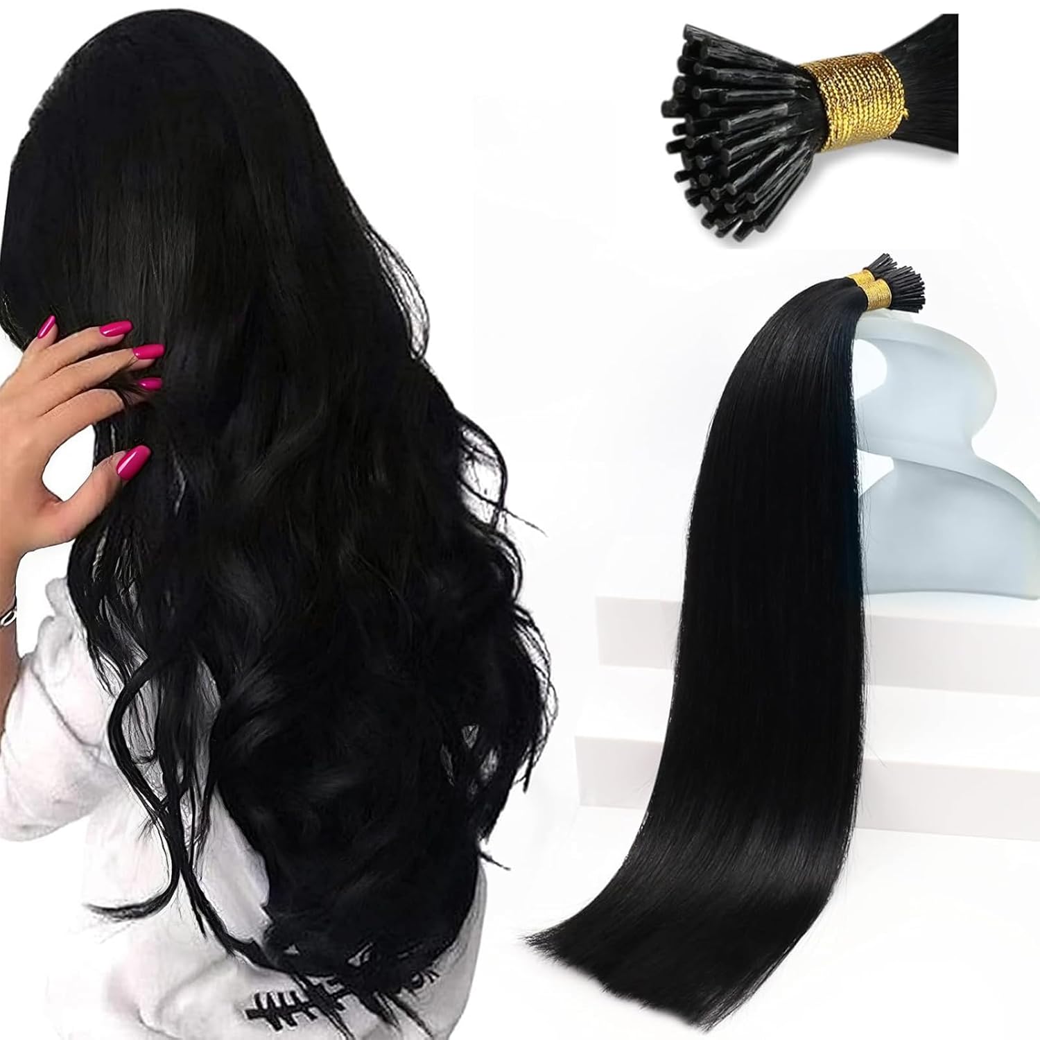 Detalle de Sunny Hair I Tips Extensions – Real Human Hair, Jet Black, 24in, 100g