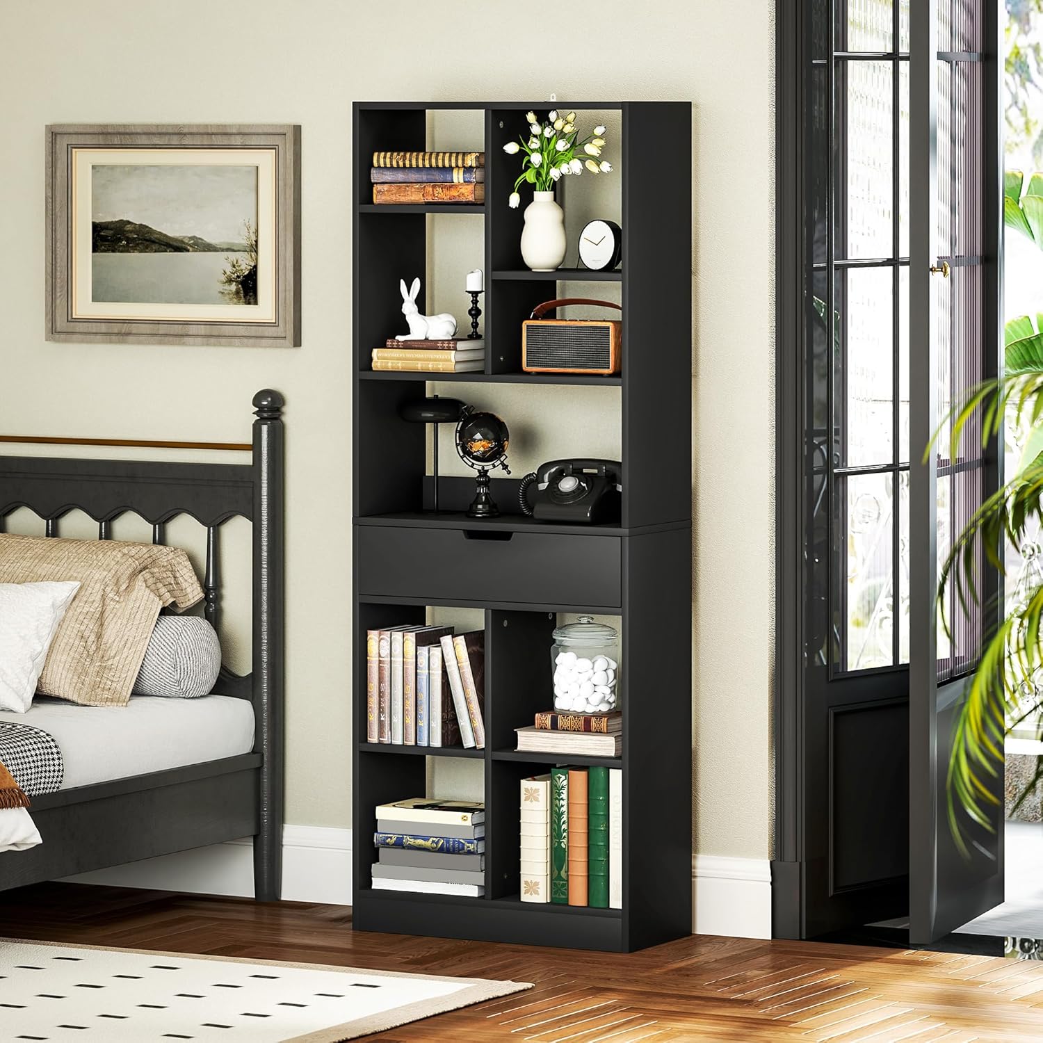 Thumbnail 6 de HOMCOM Bibliothèque avec tiroir et 9 compartiments ouverts, 60 x 26 x 158 cm (noir)