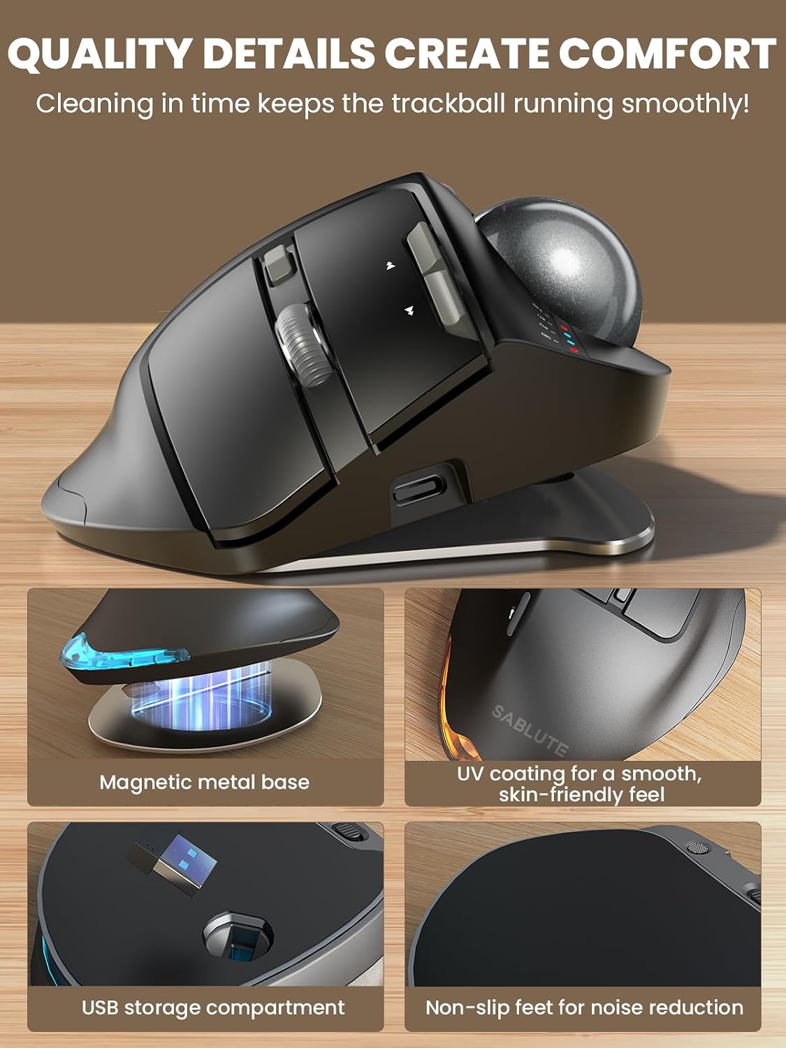 Thumbnail 5 de SABLUTE Wireless Trackball Mouse 5 DPI 🖱