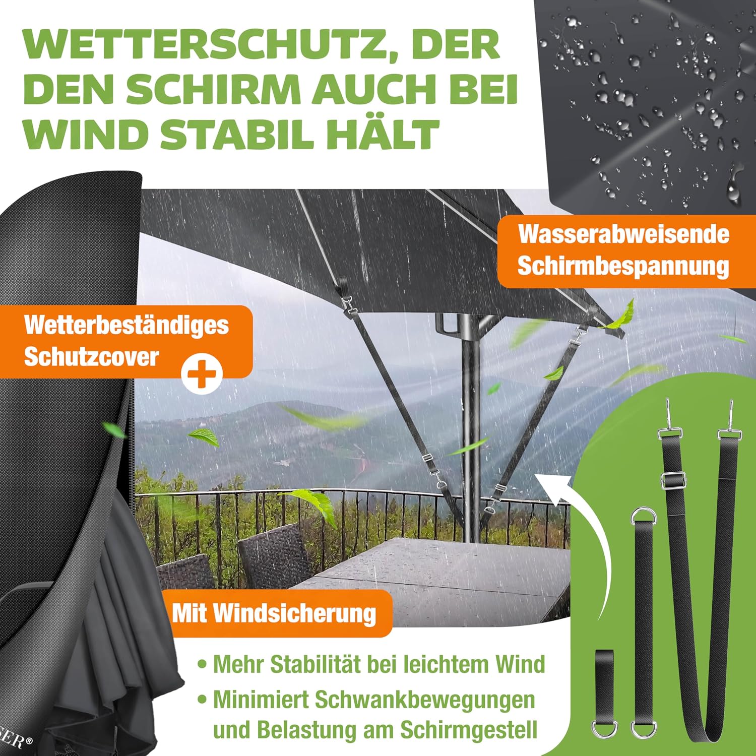 Thumbnail 6 de KESSER® Alu Ampelschirm LED Solar – 360° drehbar, mit LED-Licht, Kurbel & Abdeckung