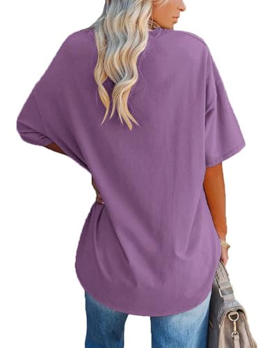 Detalle 2 de Ebifin T-Shirt Oversize Femme à Col V Violet - Taille M