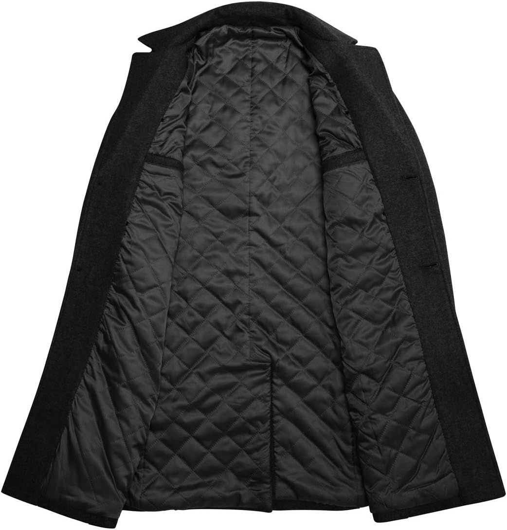 Detalle de WULFUL Men’s Wool Trench Coat, Slim-Fit Winter Coat with Two Styles