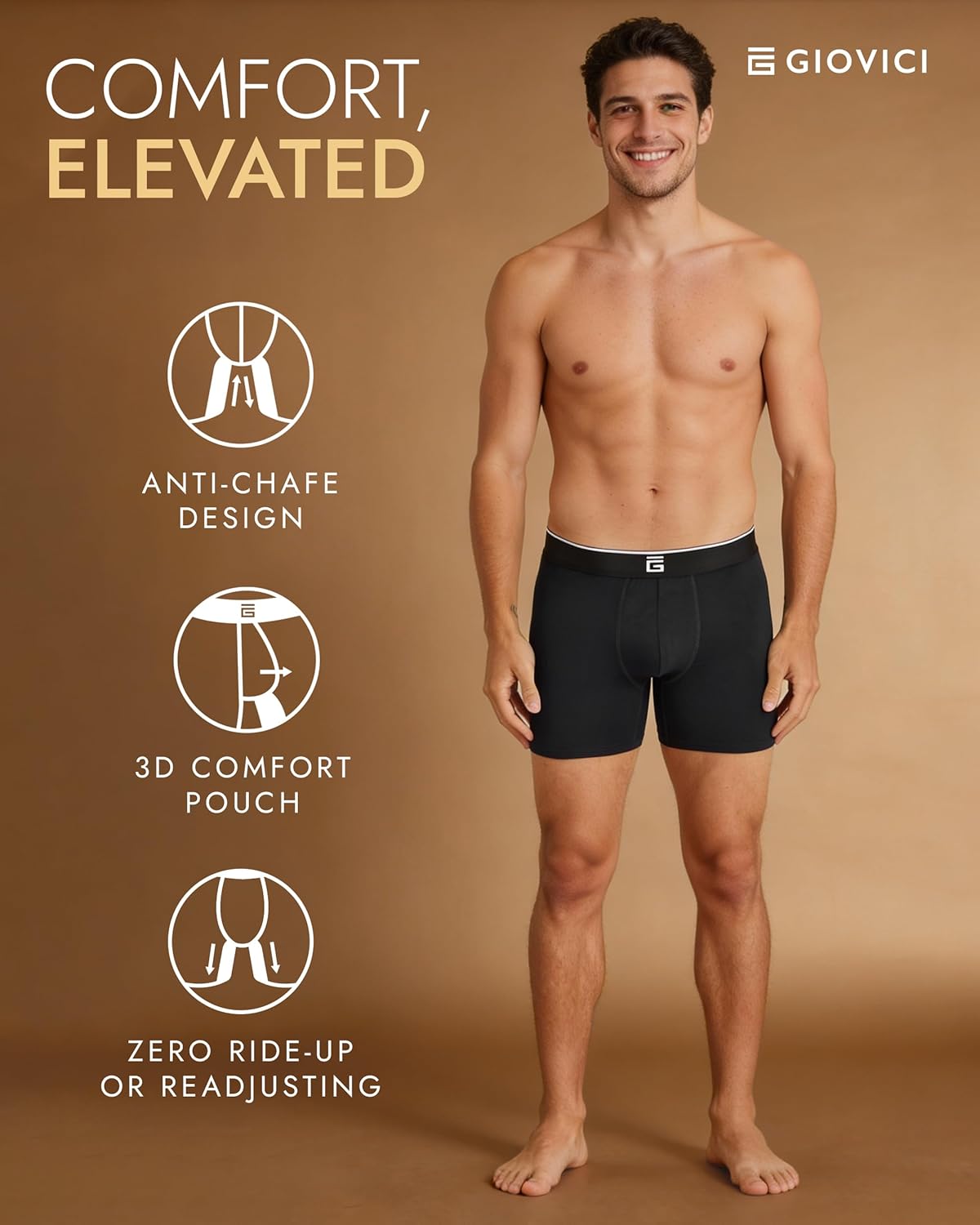 Thumbnail 3 de Giovici men’s bamboo boxers – anti-chafing soft boxer briefs multipack with moisture-wicking