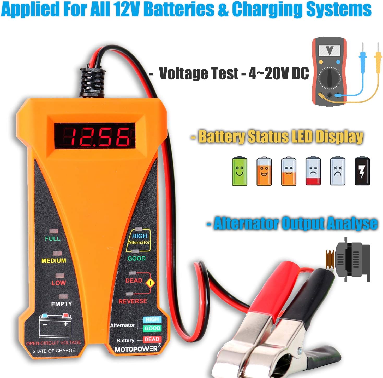 Thumbnail 1 de MOTOPOWER MP0514D 12V Digital Battery Tester: Quick, Safe Readings for Everyday Car Maintenance