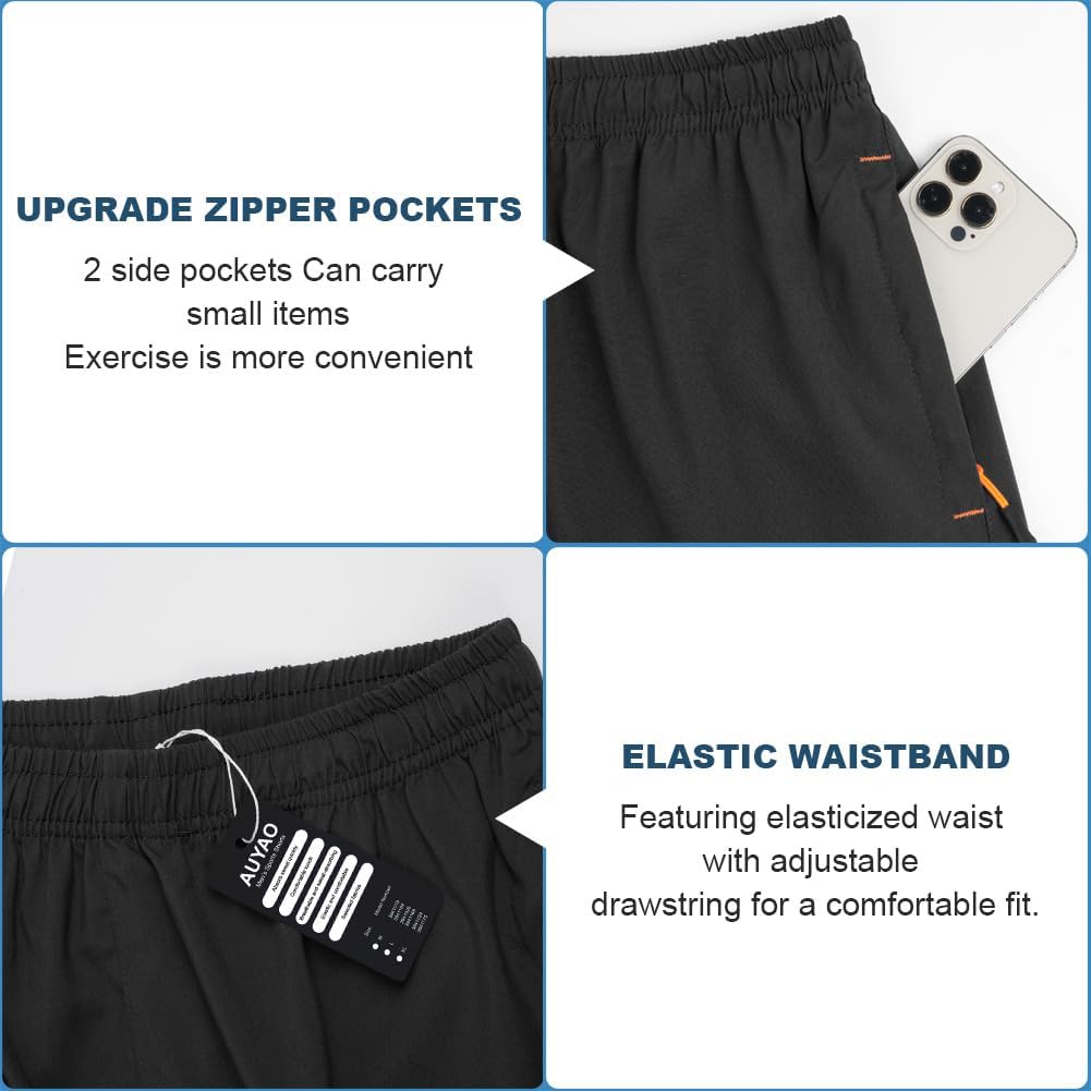 Thumbnail 4 de AUYAO Men's Running Shorts with Quick Dry Fabric and Zipper Pockets