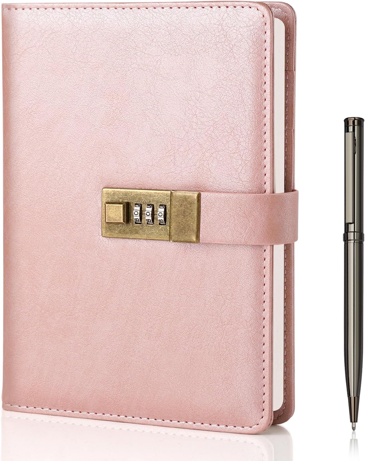 Detalle de WEMATE Schloss-Tagebuch A5 mit Passwortschloss, 240 Seiten, Vintage PU-Leder – inkl. Stift und Geschenkbox