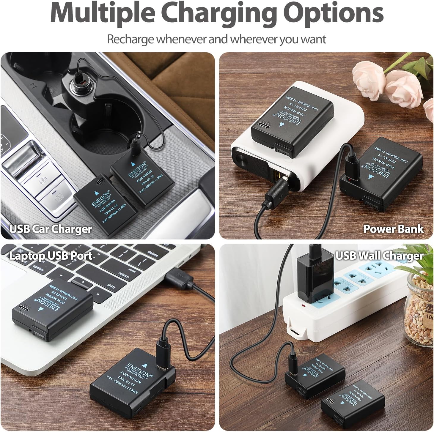 Thumbnail 3 de ENEGON EN-EL14/EN-EL14a Lot de 2 Batteries de Rechange USB-C à Charge directe 1600 mAh pour Nikon
