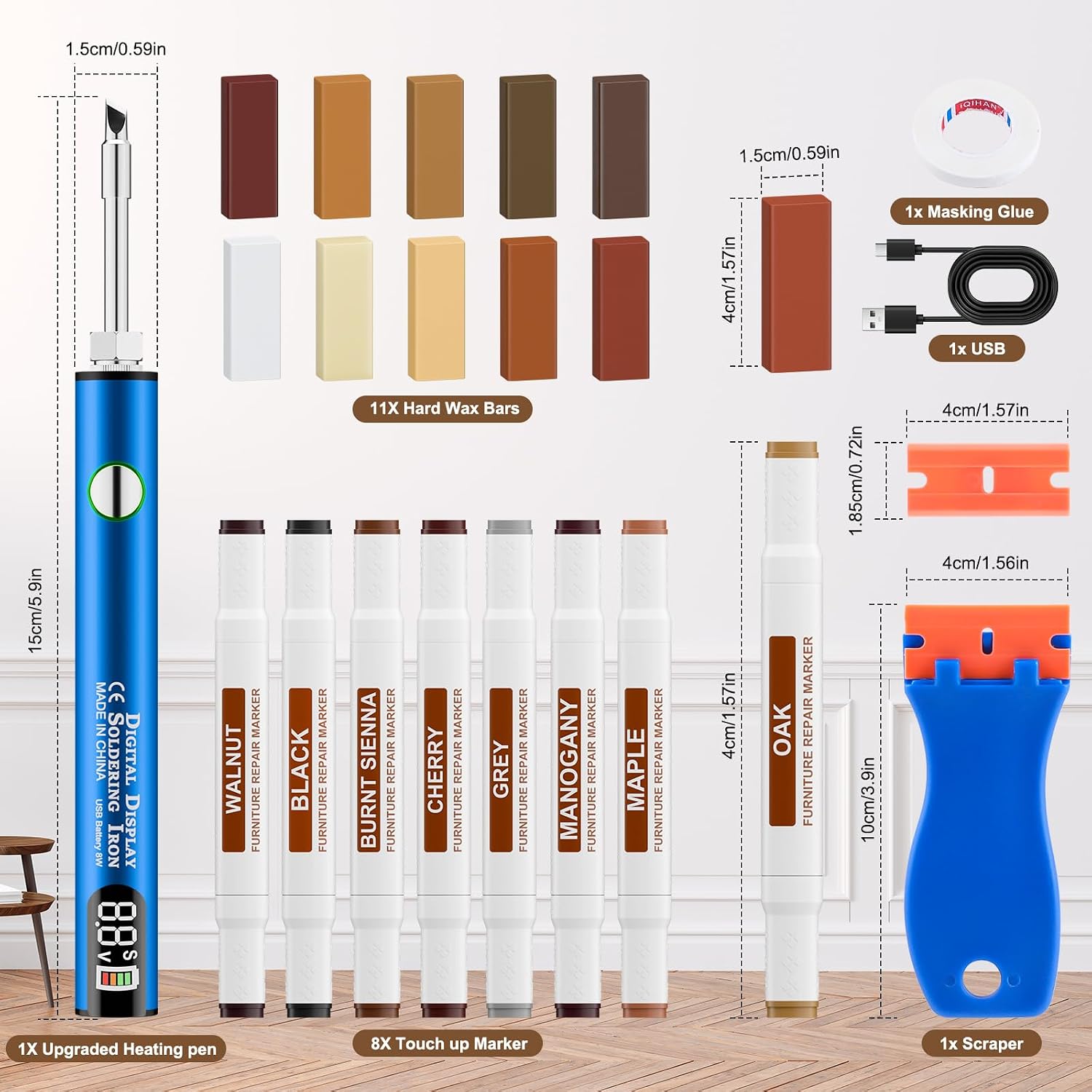 Thumbnail 6 de Laminat- und Parkett-Reparaturset mit Hartwachs Heizstift – 11 Farben für Möbel, Böden und Holzoberflächen
