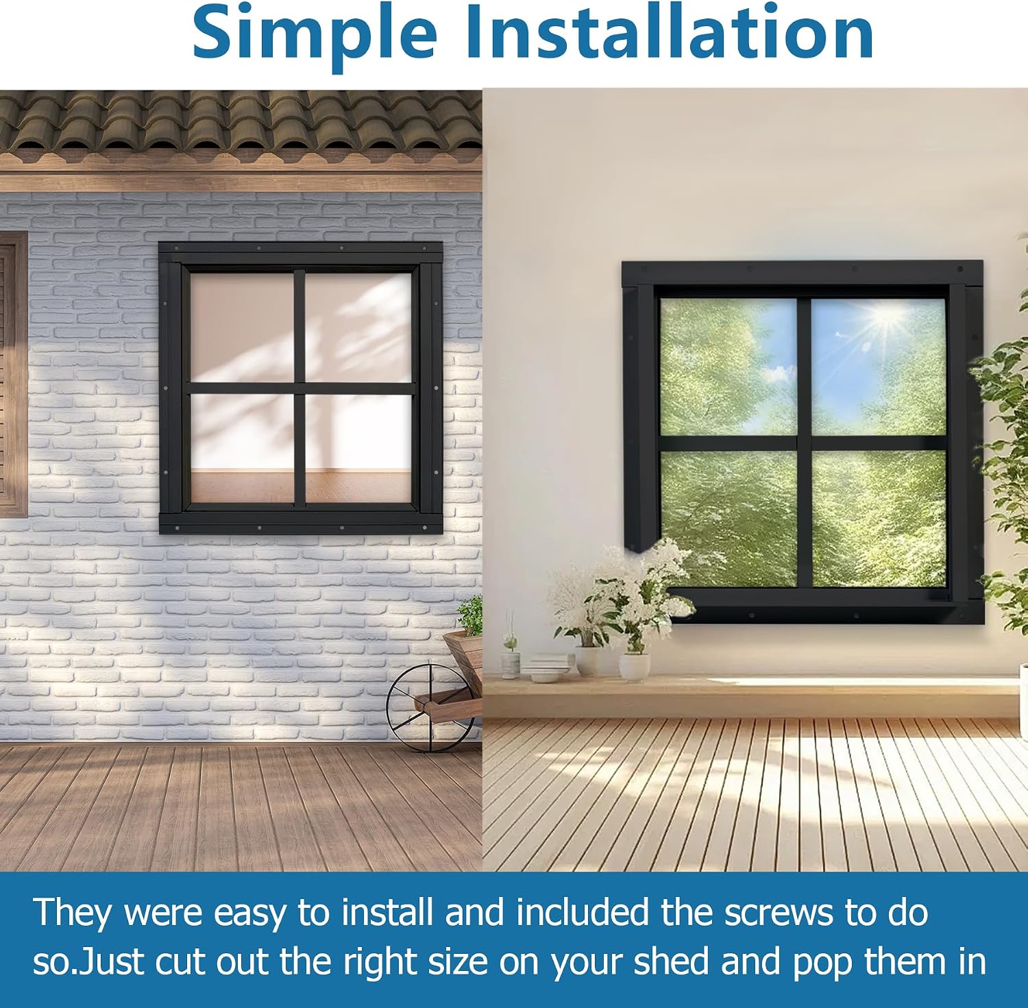 Thumbnail 4 de ktondic 2 Pack Shed Window 18"x27" Black Flush Mount — Durable Aluminum, Tempered Glass & Fiberglass Screen